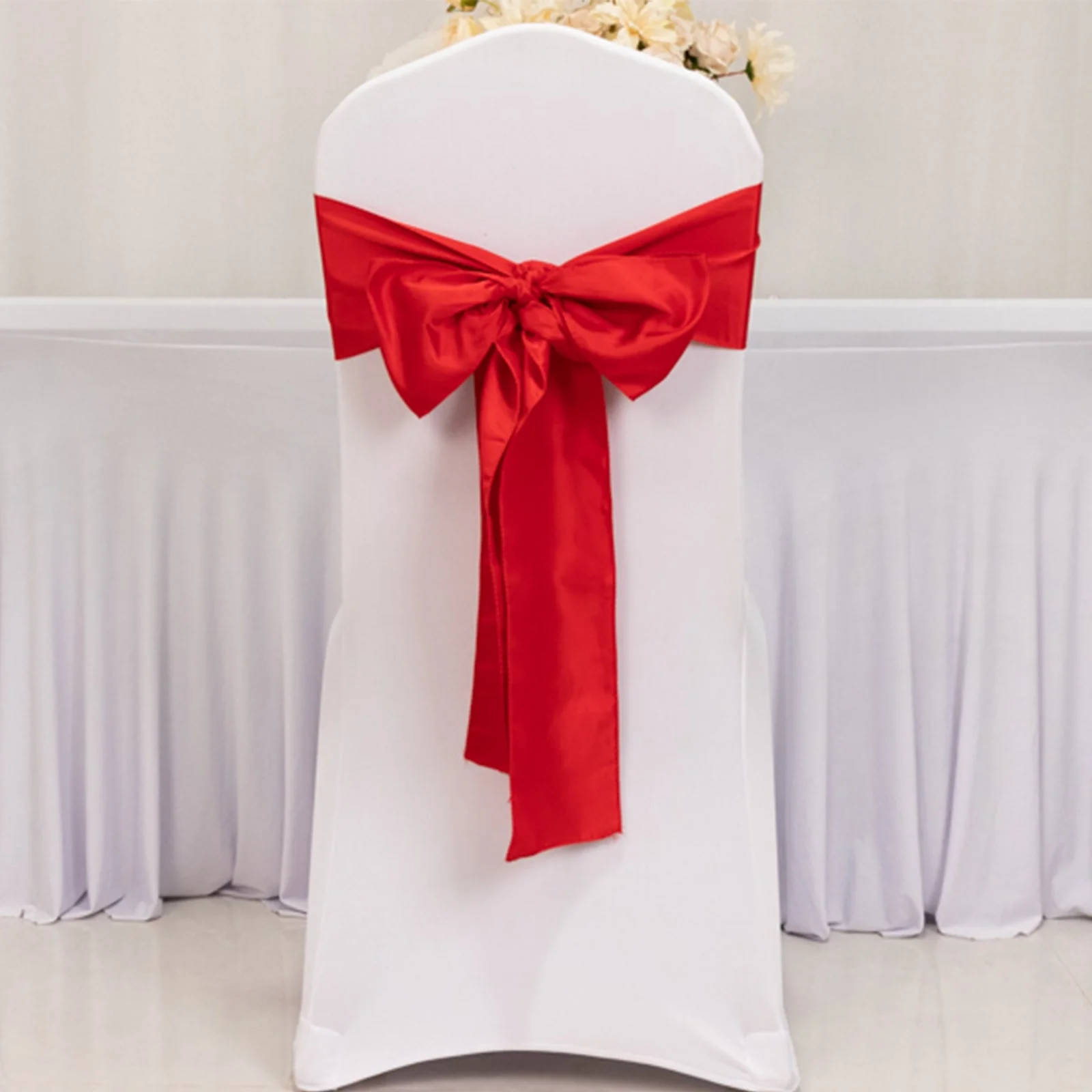 5 Pack Lamour Satin Chair Sashes 6"x106" Red - Reusable Decorative Bows - Image 2
