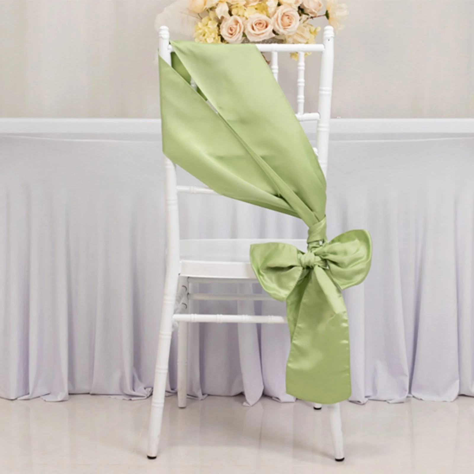 5 Pack Lamour Satin Chair Sashes 6"x106" Sage Green - Reusable Decorative Bows
