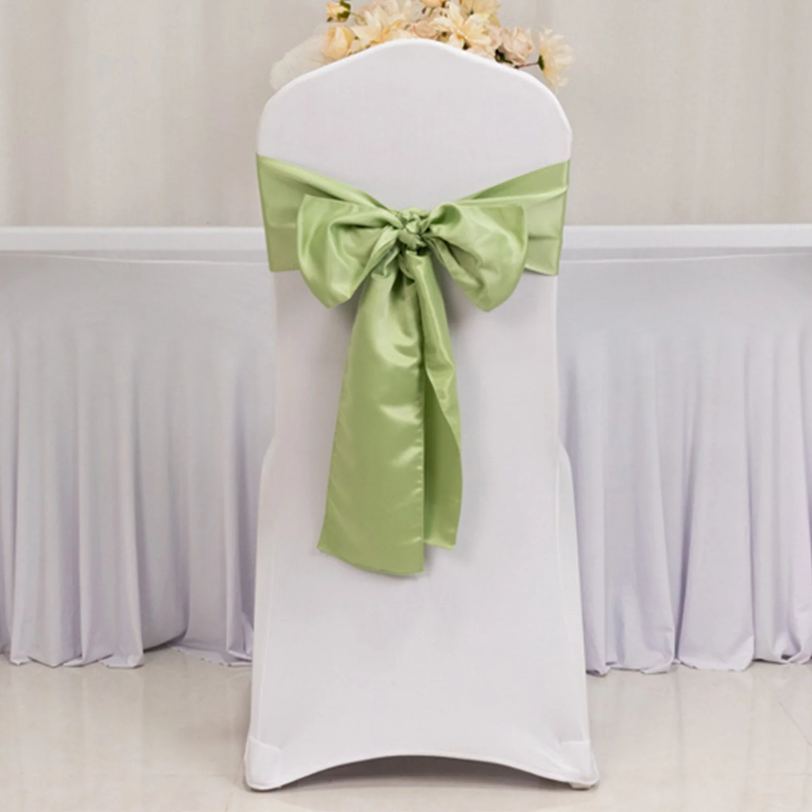 5 Pack Lamour Satin Chair Sashes 6"x106" Sage Green - Reusable Decorative Bows - Image 2