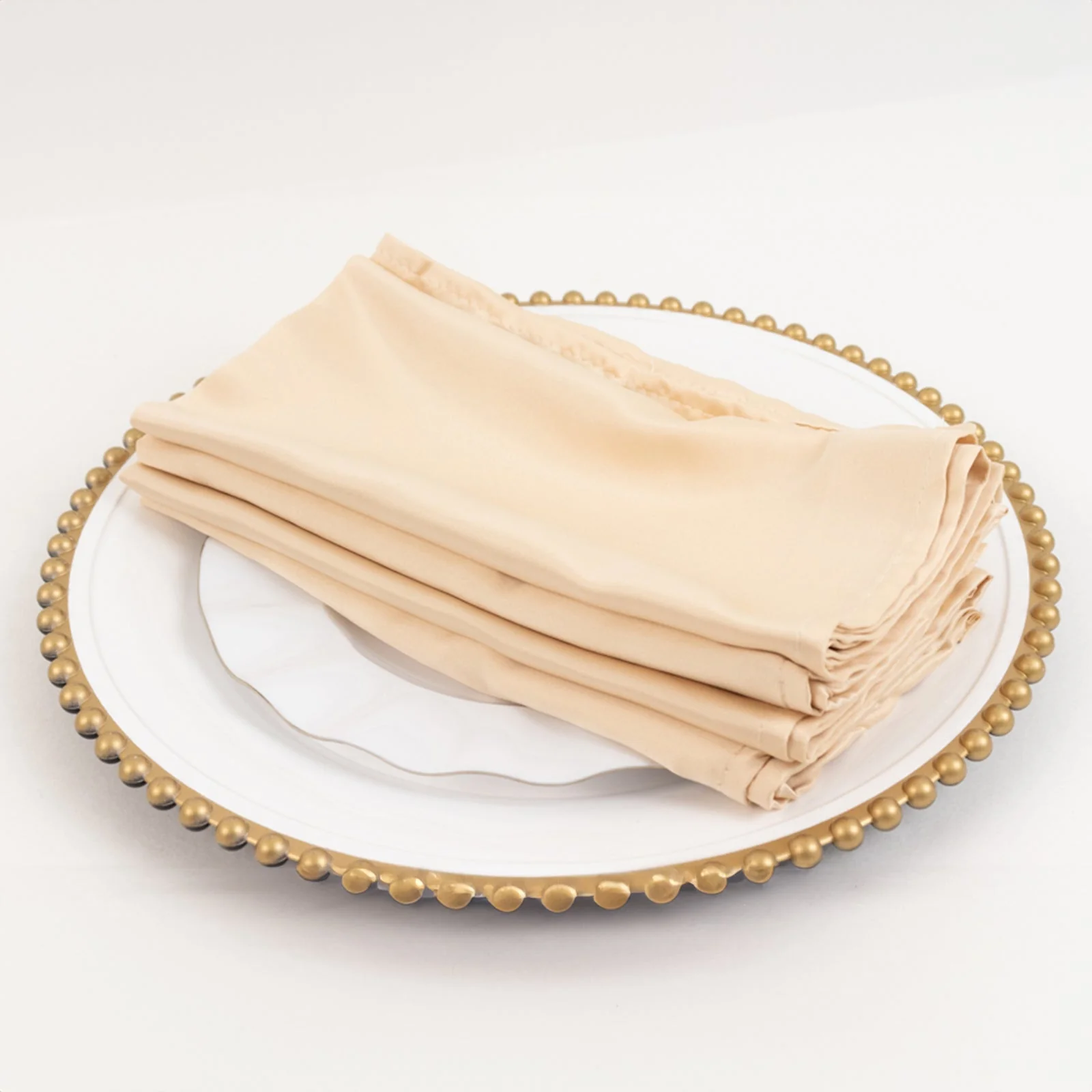 5 Pack Lamour Satin Napkins 20"x20" Beige - Soft Matte Textured Dinner Napkins - Image 2