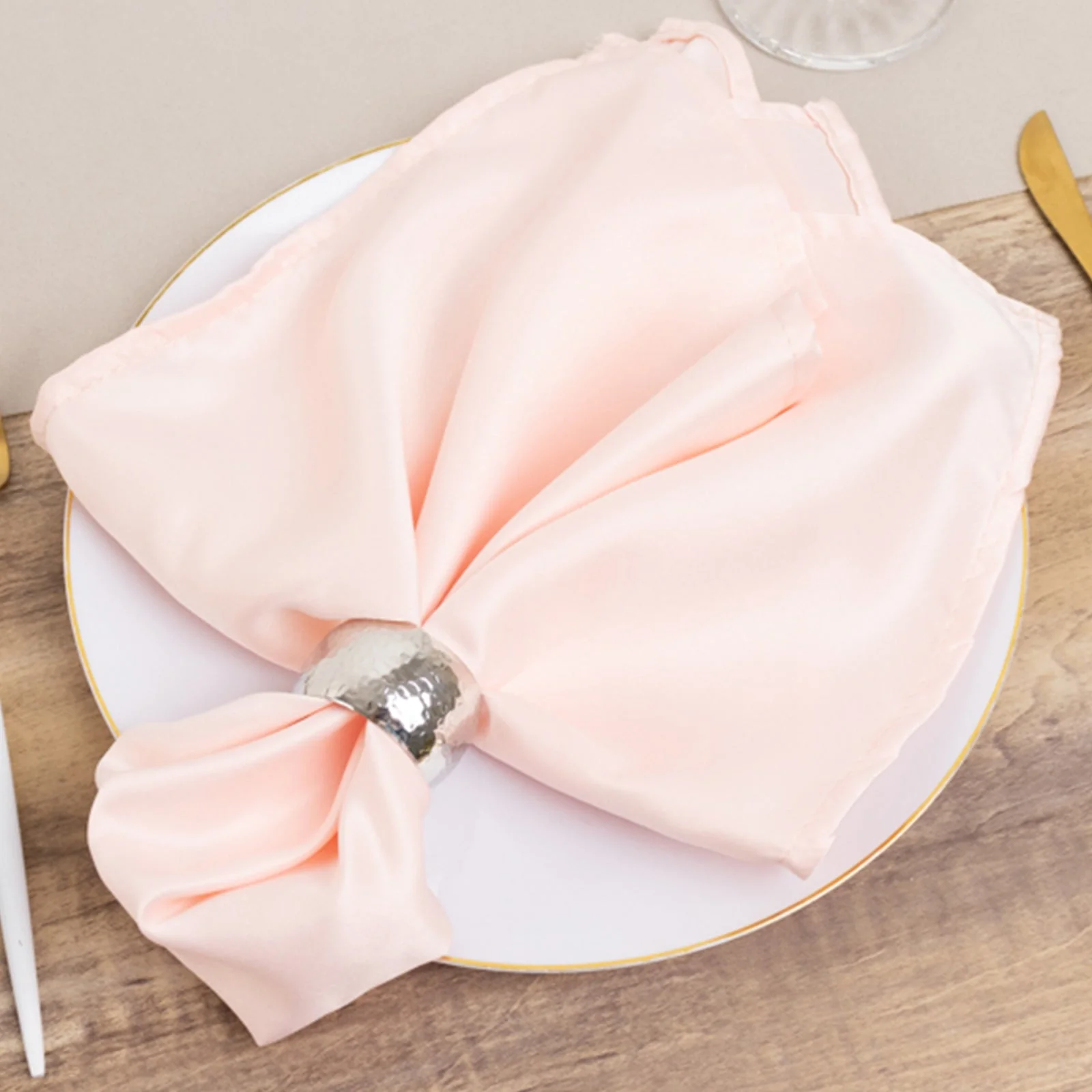 5 Pack Lamour Satin Napkins 20"x20" Blush - Soft Matte Textured Dinner Napkins - Image 6