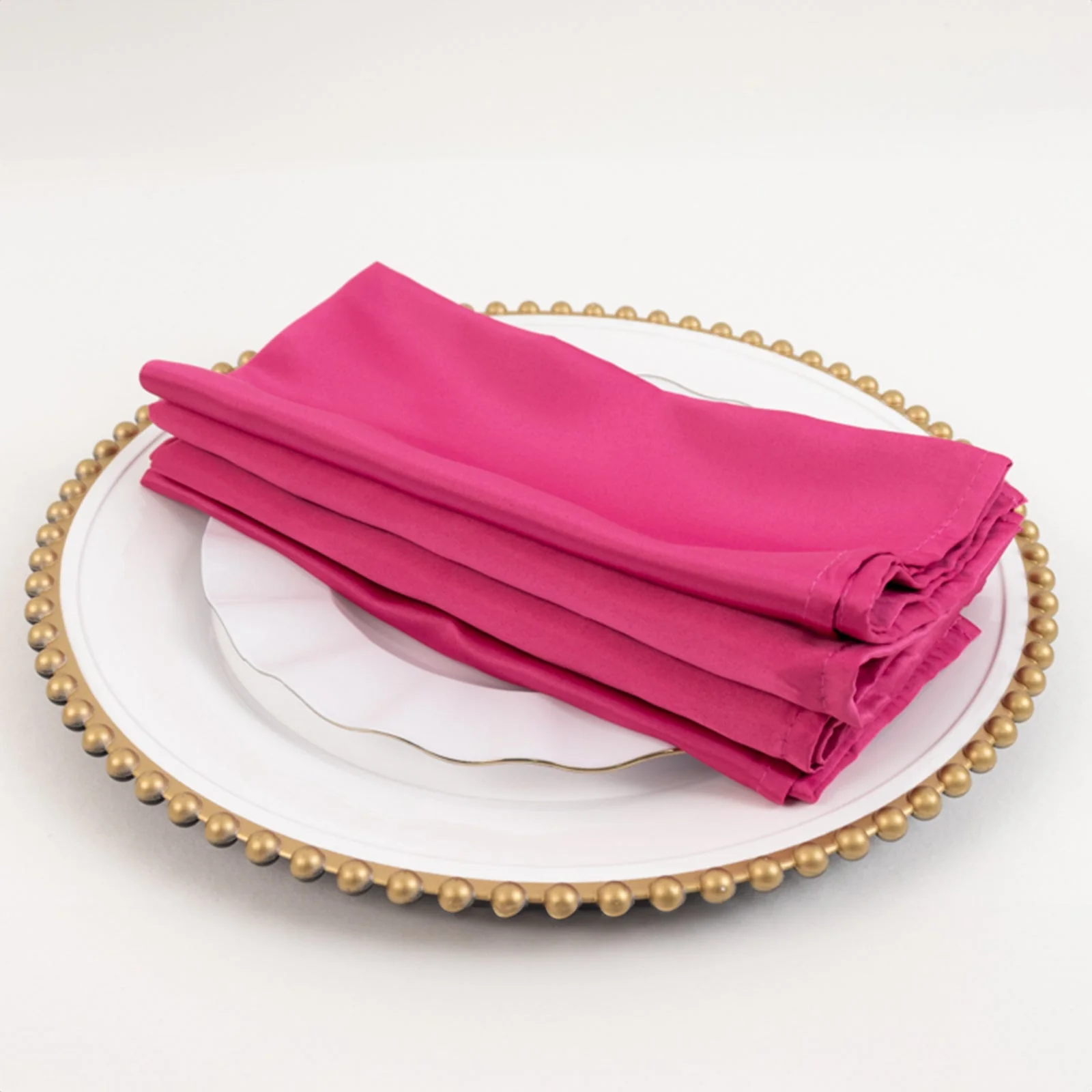 5 Pack Lamour Satin Napkins 20"x20" Fuchsia - Soft Matte Textured Dinner Napkins - Image 2