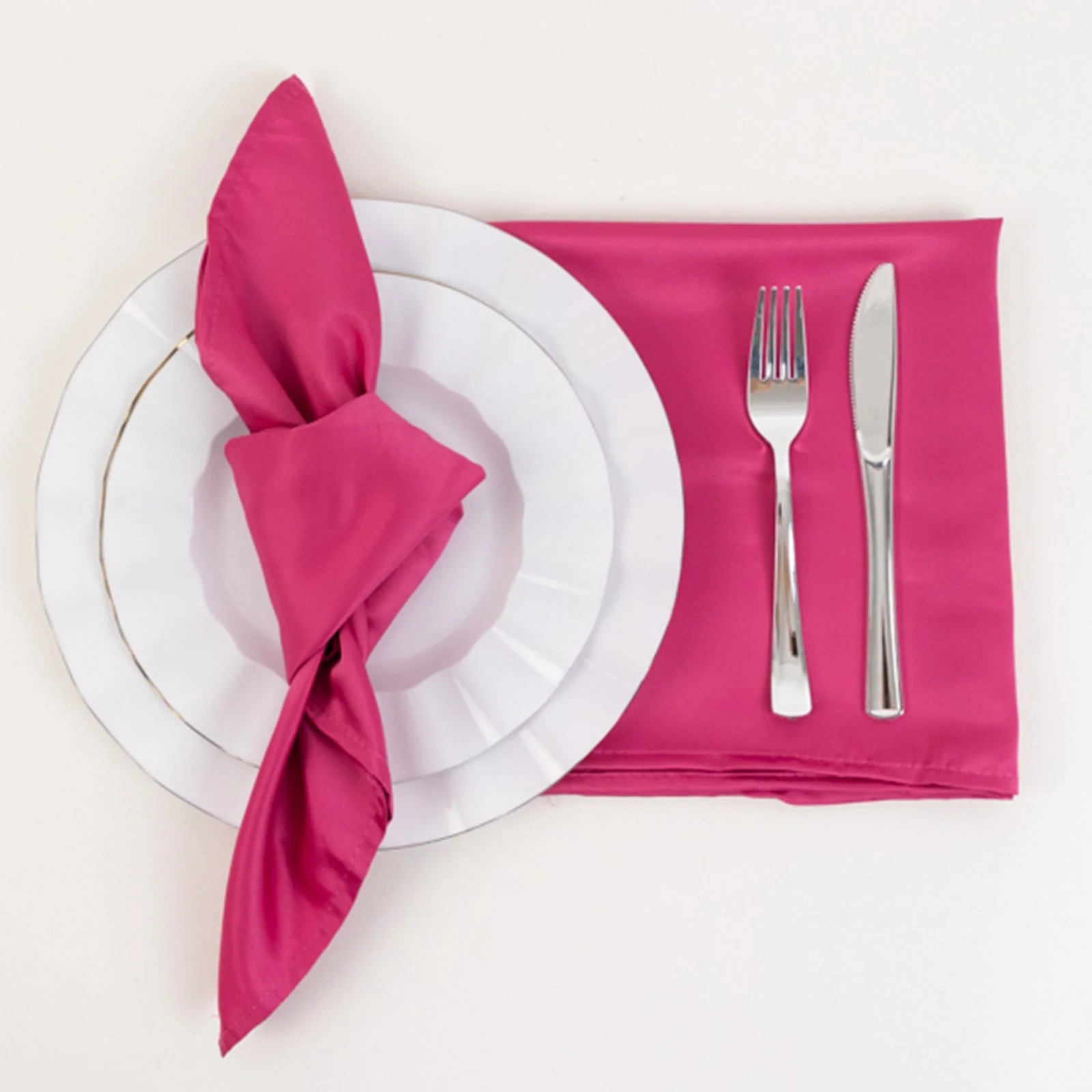 5 Pack Lamour Satin Napkins 20"x20" Fuchsia - Soft Matte Textured Dinner Napkins - Image 4