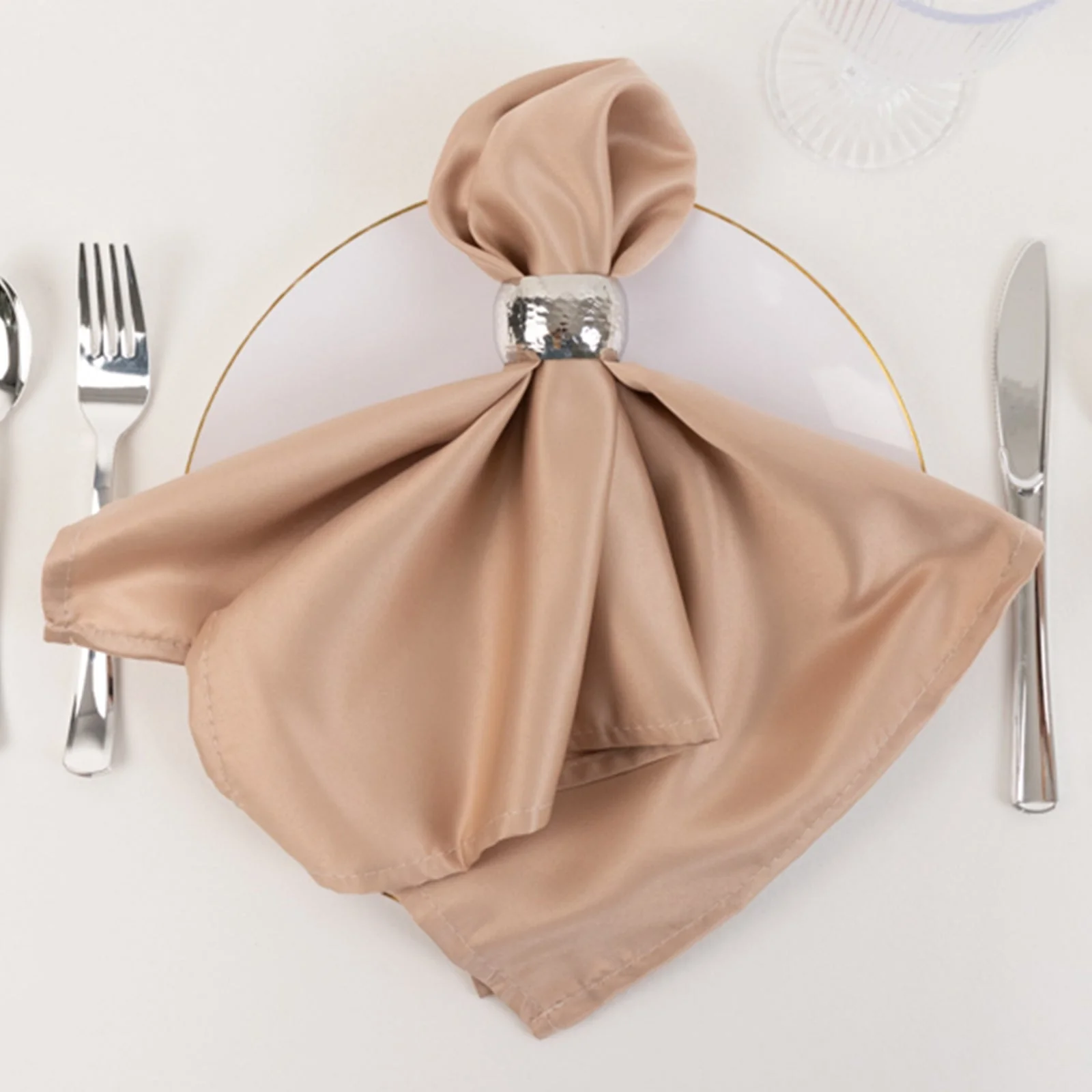 5 Pack Lamour Satin Napkins 20"x20" Nude - Soft Matte Textured Dinner Napkins