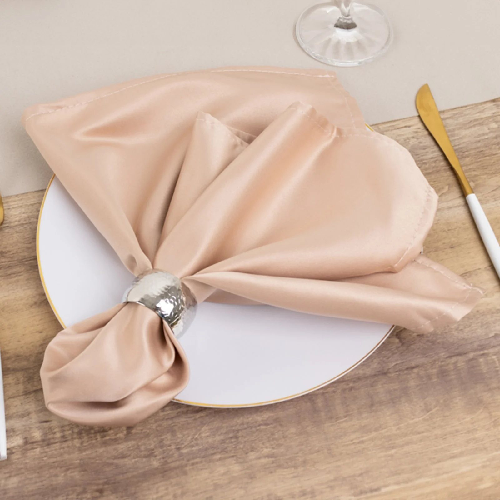 5 Pack Lamour Satin Napkins 20"x20" Nude - Soft Matte Textured Dinner Napkins - Image 6