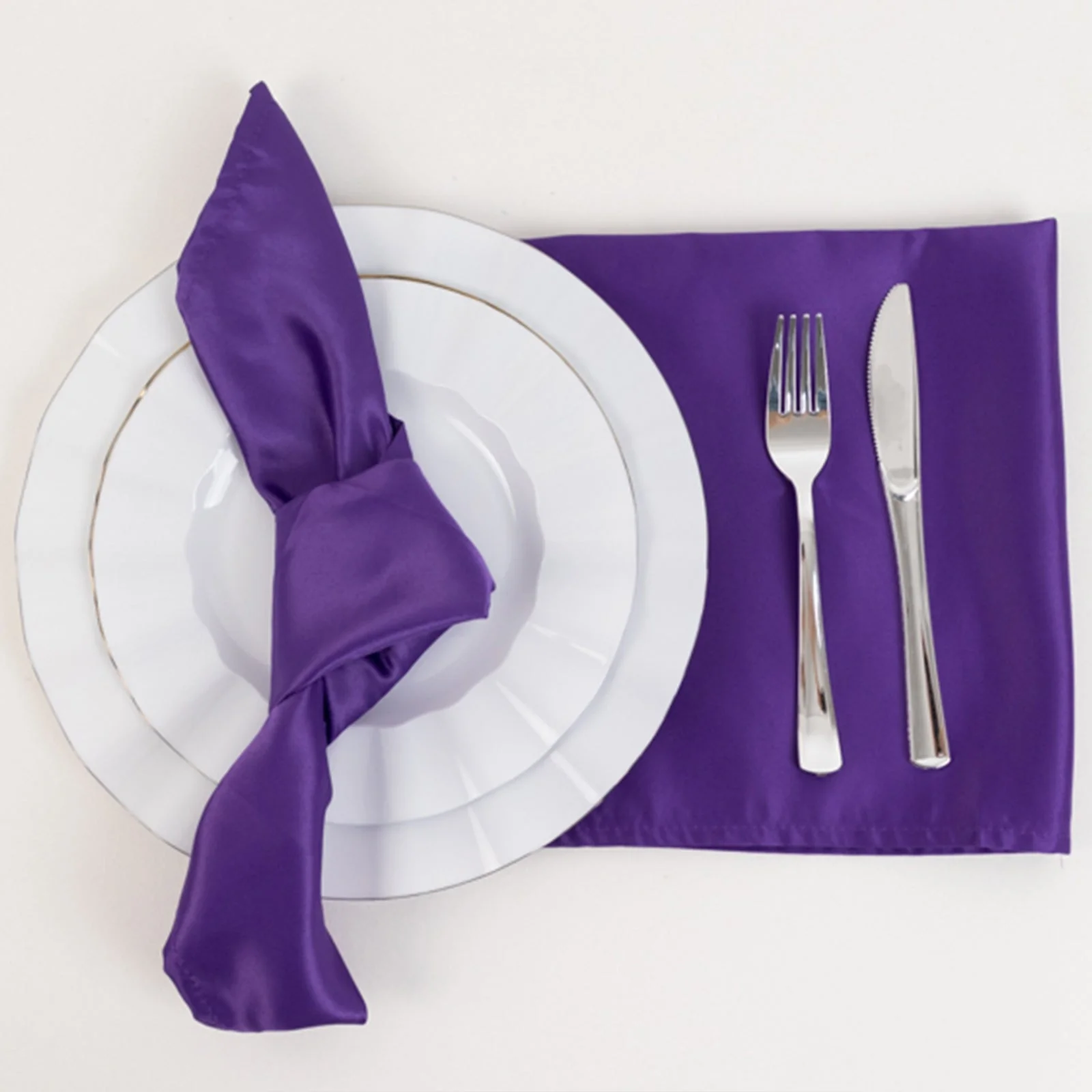 5 Pack Lamour Satin Napkins 20"x20" Purple - Soft Matte Textured Dinner Napkins - Image 4