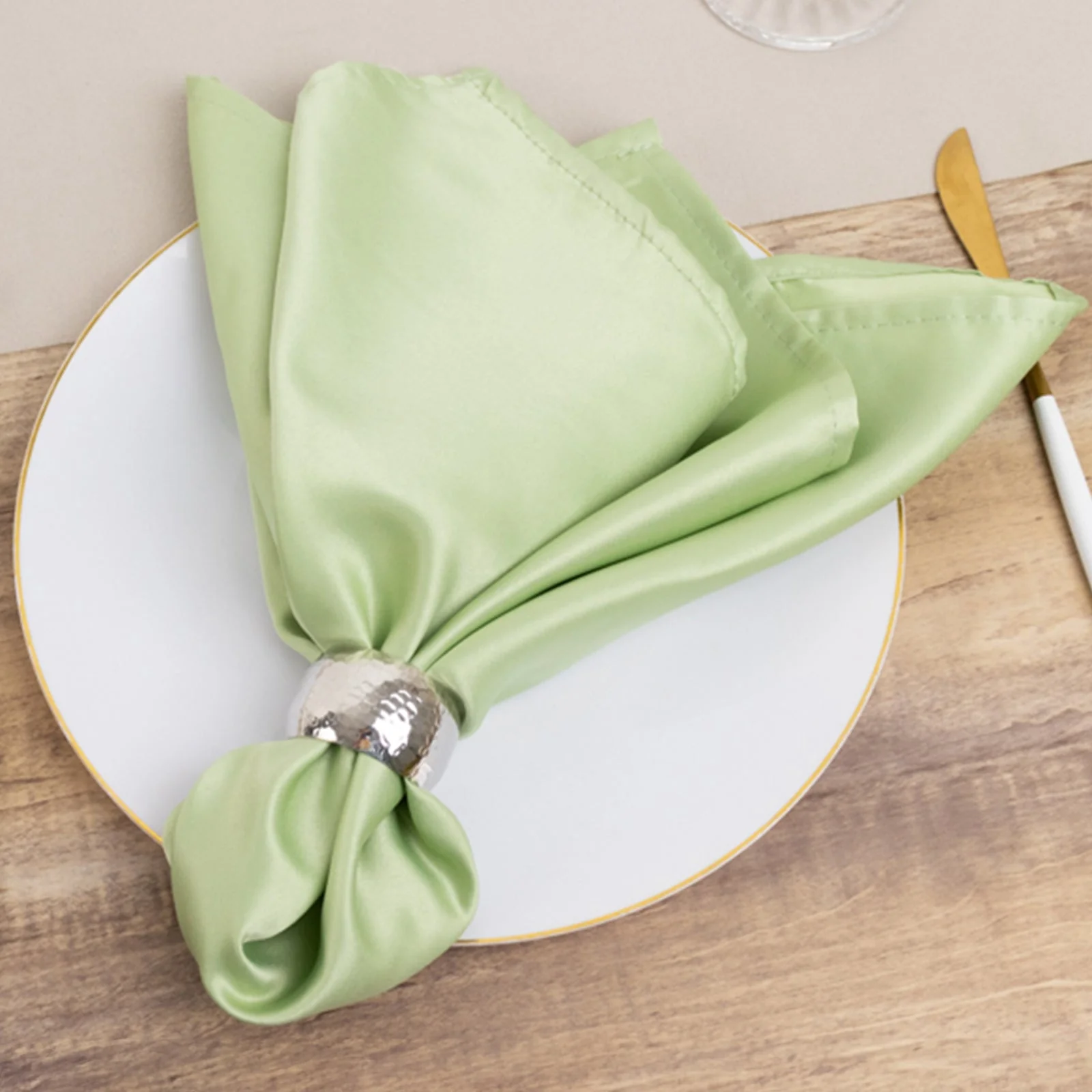 5 Pack Lamour Satin Napkins 20"x20" Sage Green - Soft Matte Textured Dinner Napkins - Image 6