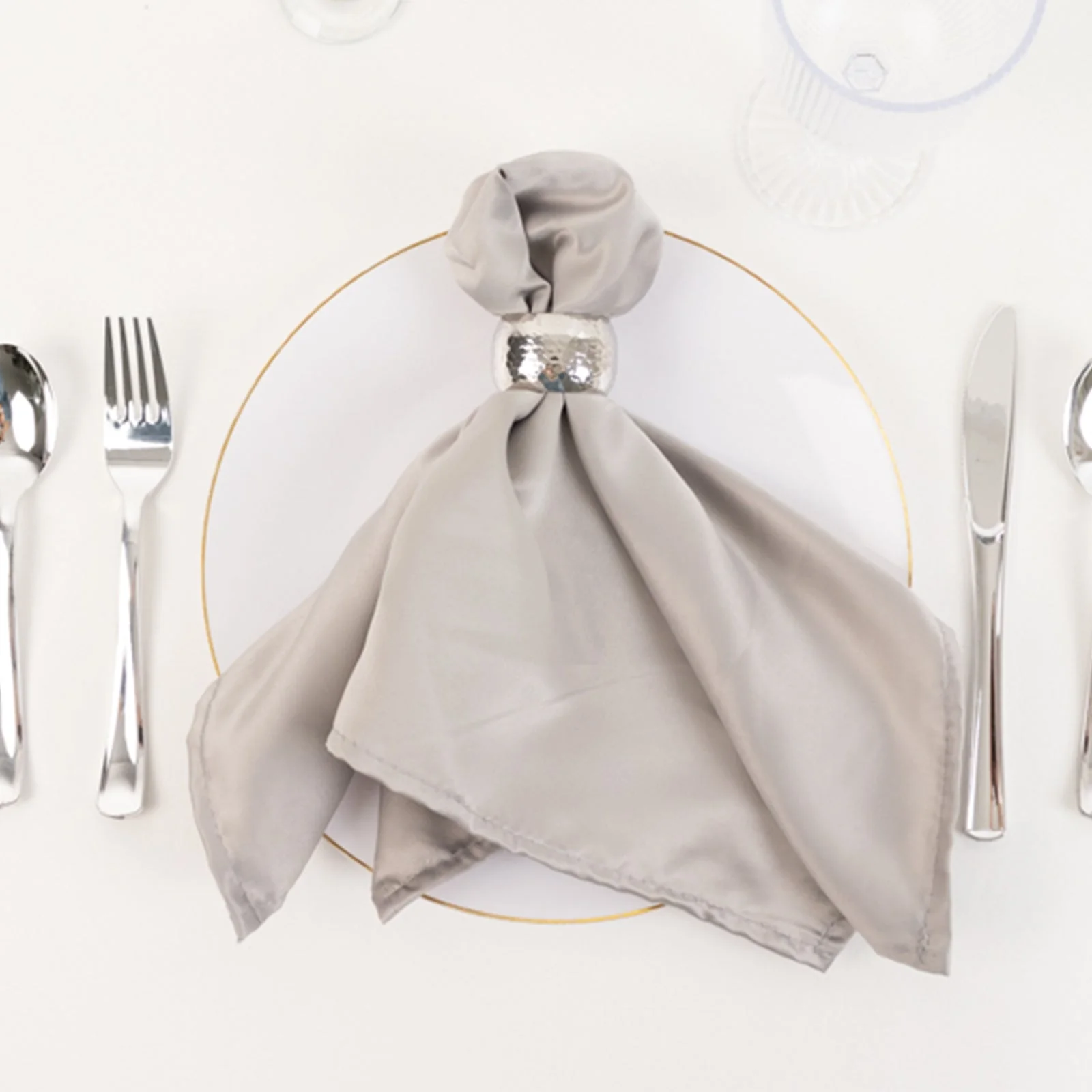 5 Pack Lamour Satin Napkins 20"x20" Silver - Soft Matte Textured Dinner Napkins