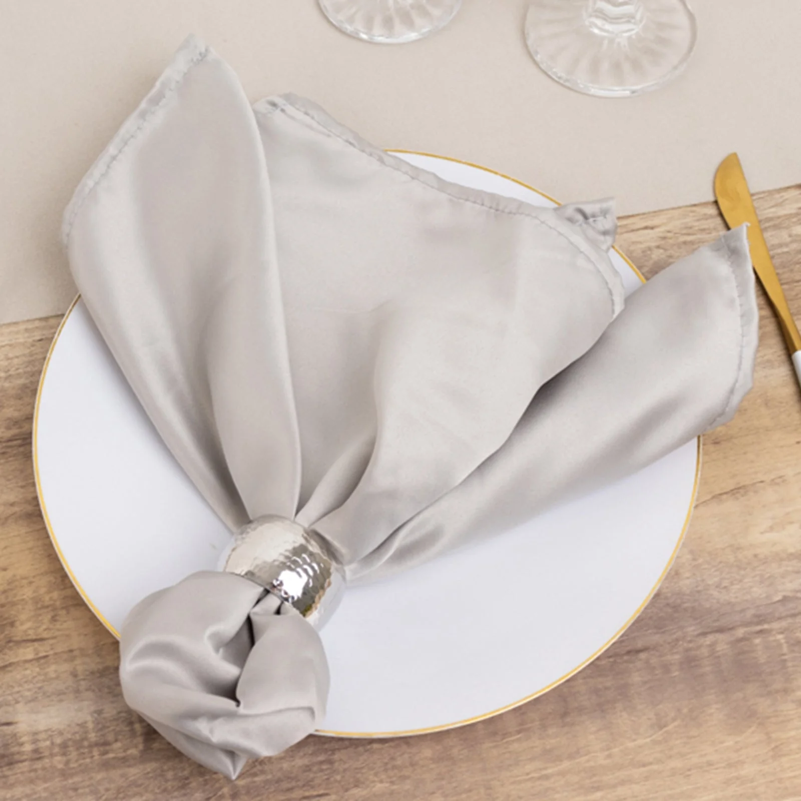 5 Pack Lamour Satin Napkins 20"x20" Silver - Soft Matte Textured Dinner Napkins - Image 6