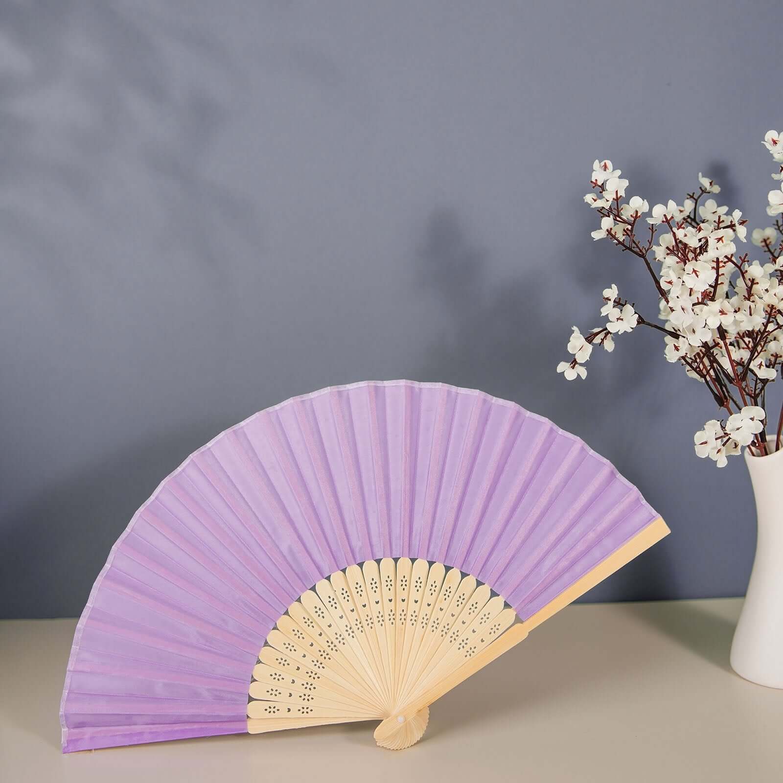 5 Pack Lavender Lilac Asian Silk Folding Fans Party Favors, Oriental Folding Fan Favors - Image 6