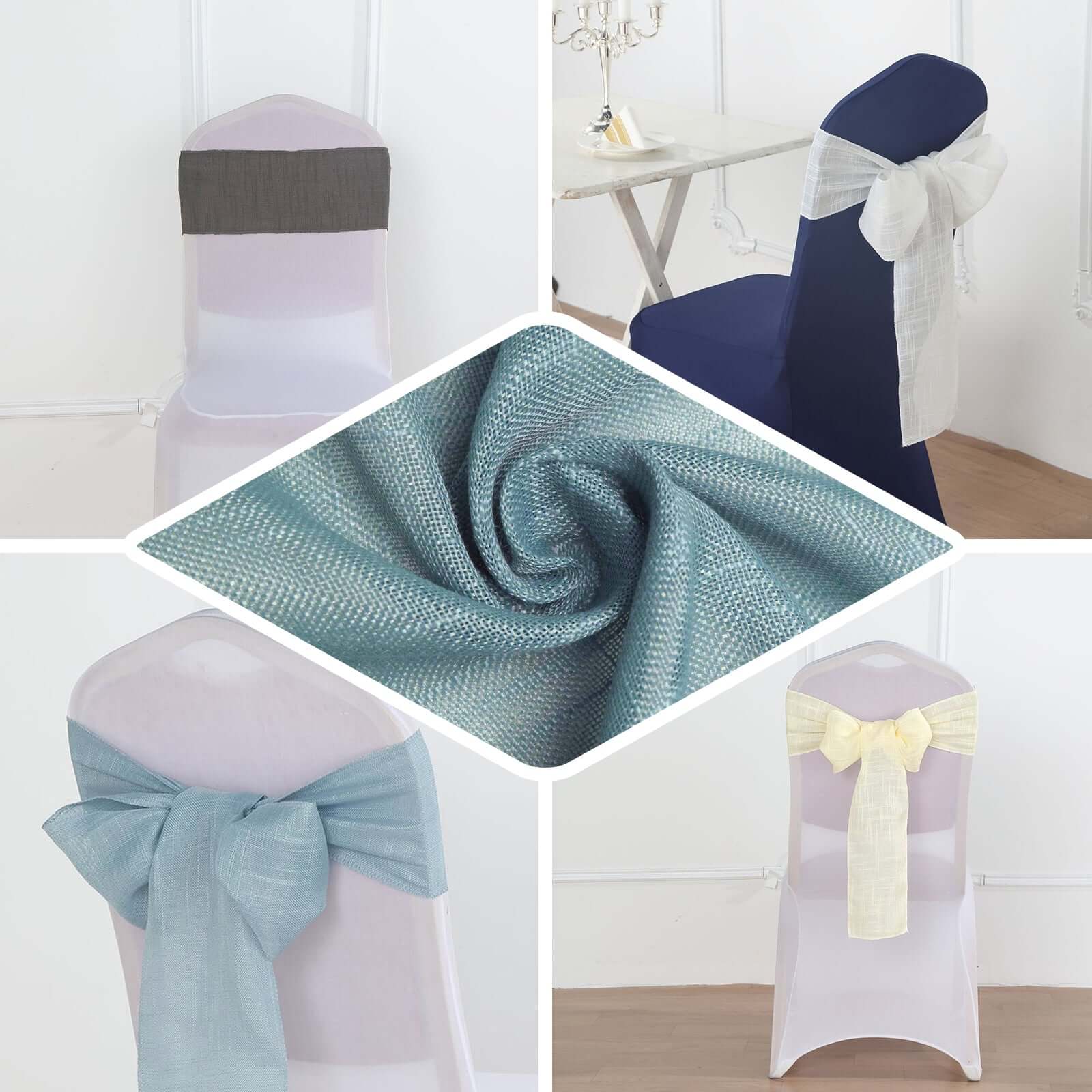 5 Pack Linen Chair Sashes 6"x108" Charcoal Gray Slubby Textured - Wrinkle-Resistant - Image 5