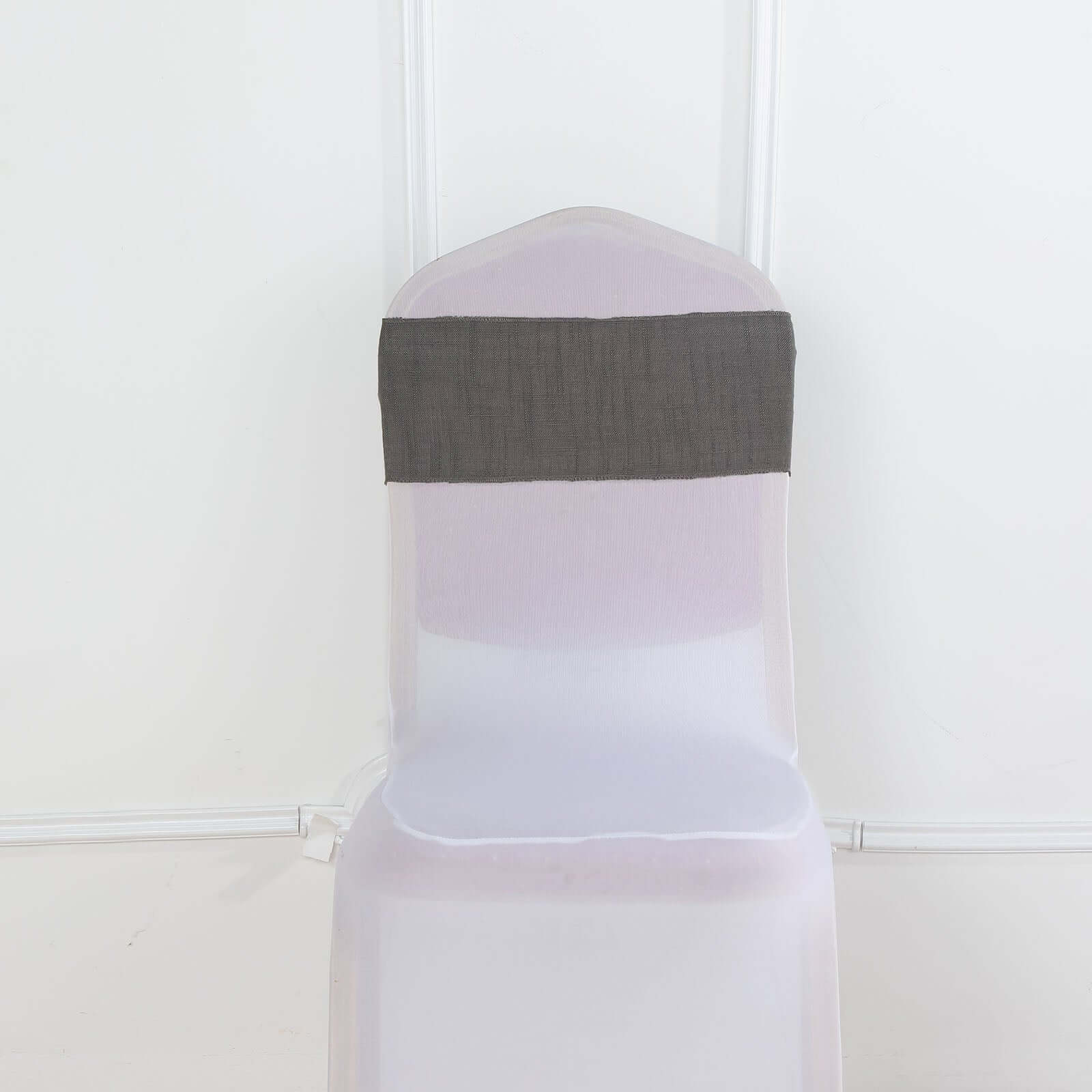 5 Pack Linen Chair Sashes 6"x108" Charcoal Gray Slubby Textured - Wrinkle-Resistant - Image 8
