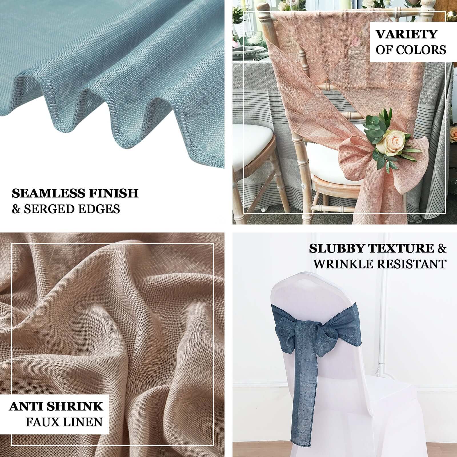 5 Pack Linen Chair Sashes 6"x108" Ivory Slubby Textured - Wrinkle-Resistant Design for Events - Image 5