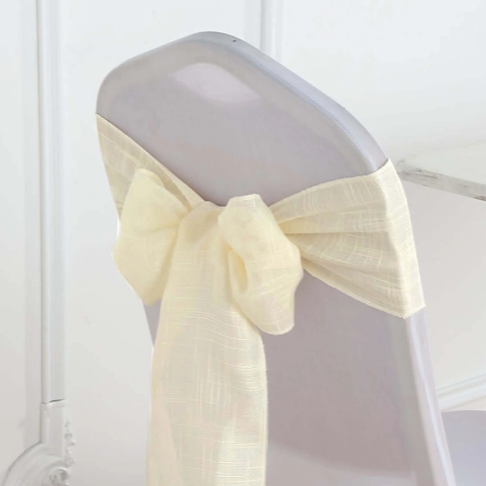 5 Pack Linen Chair Sashes 6"x108" Ivory Slubby Textured - Wrinkle-Resistant Design for Events - Image 7
