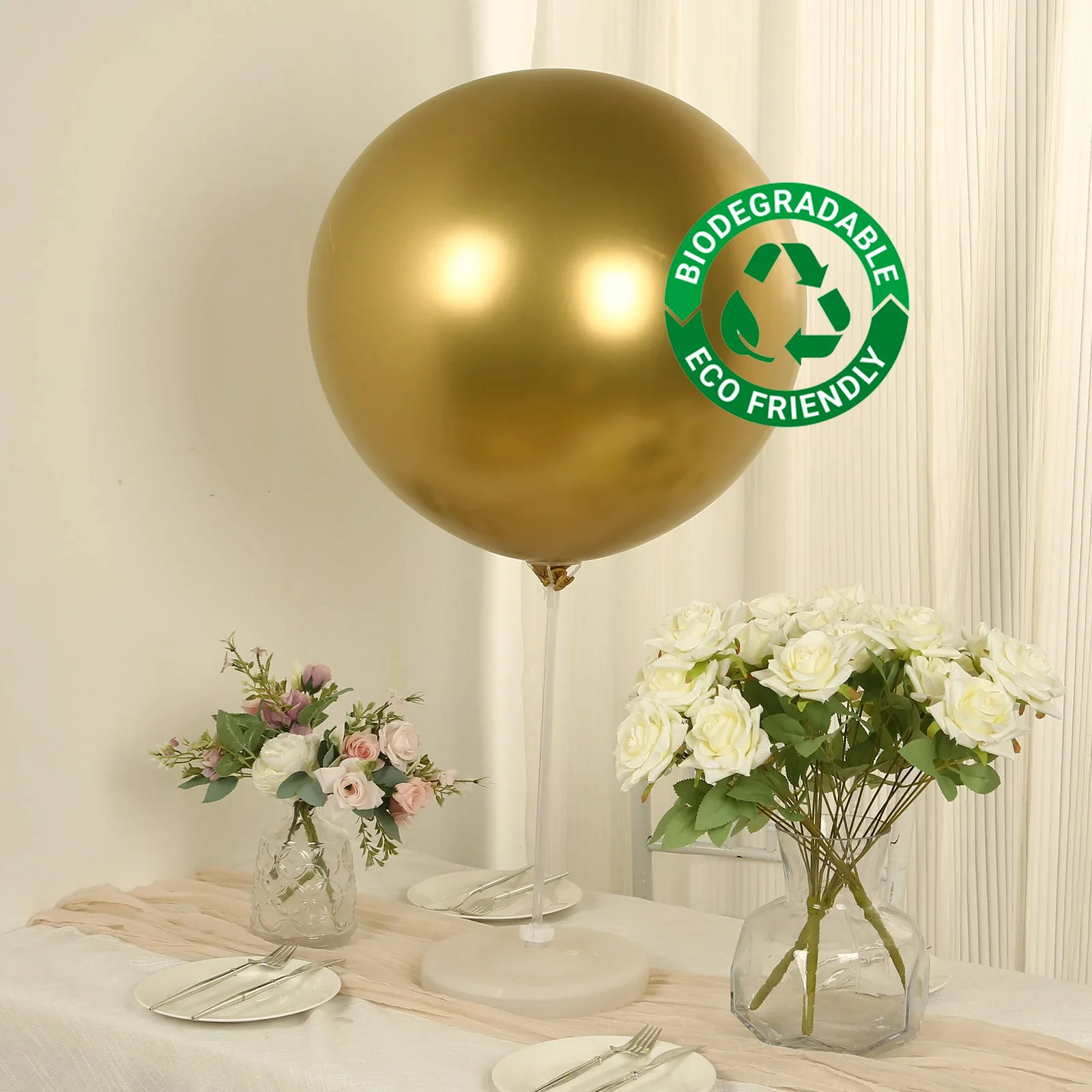 5 Pack Metallic Chrome Gold Biodegradable Balloons, Large Round Eco-friendly Thickened Latex Party Balloons - 36" - Image 6