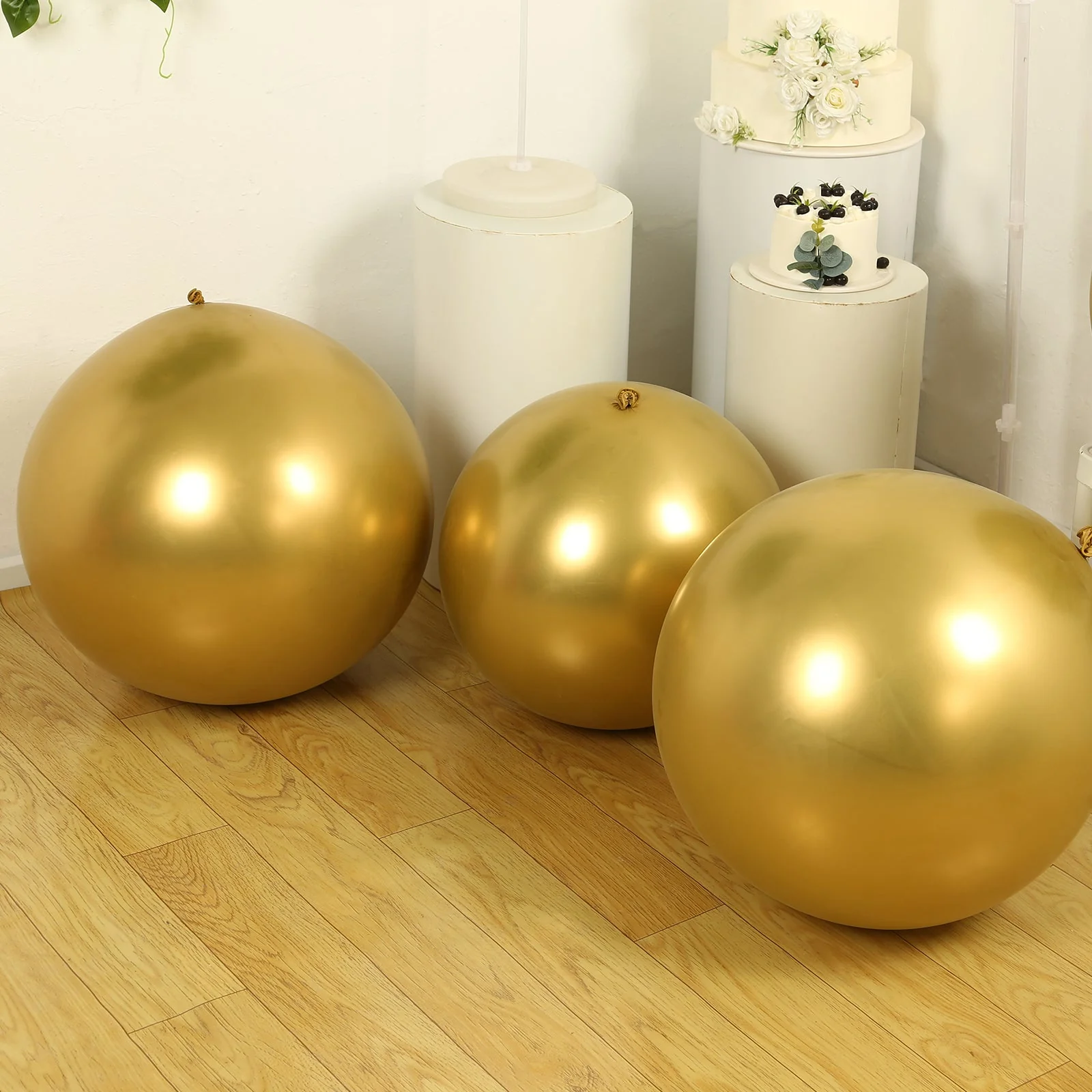5 Pack Metallic Chrome Gold Biodegradable Balloons, Large Round Eco-friendly Thickened Latex Party Balloons - 36" - Image 7