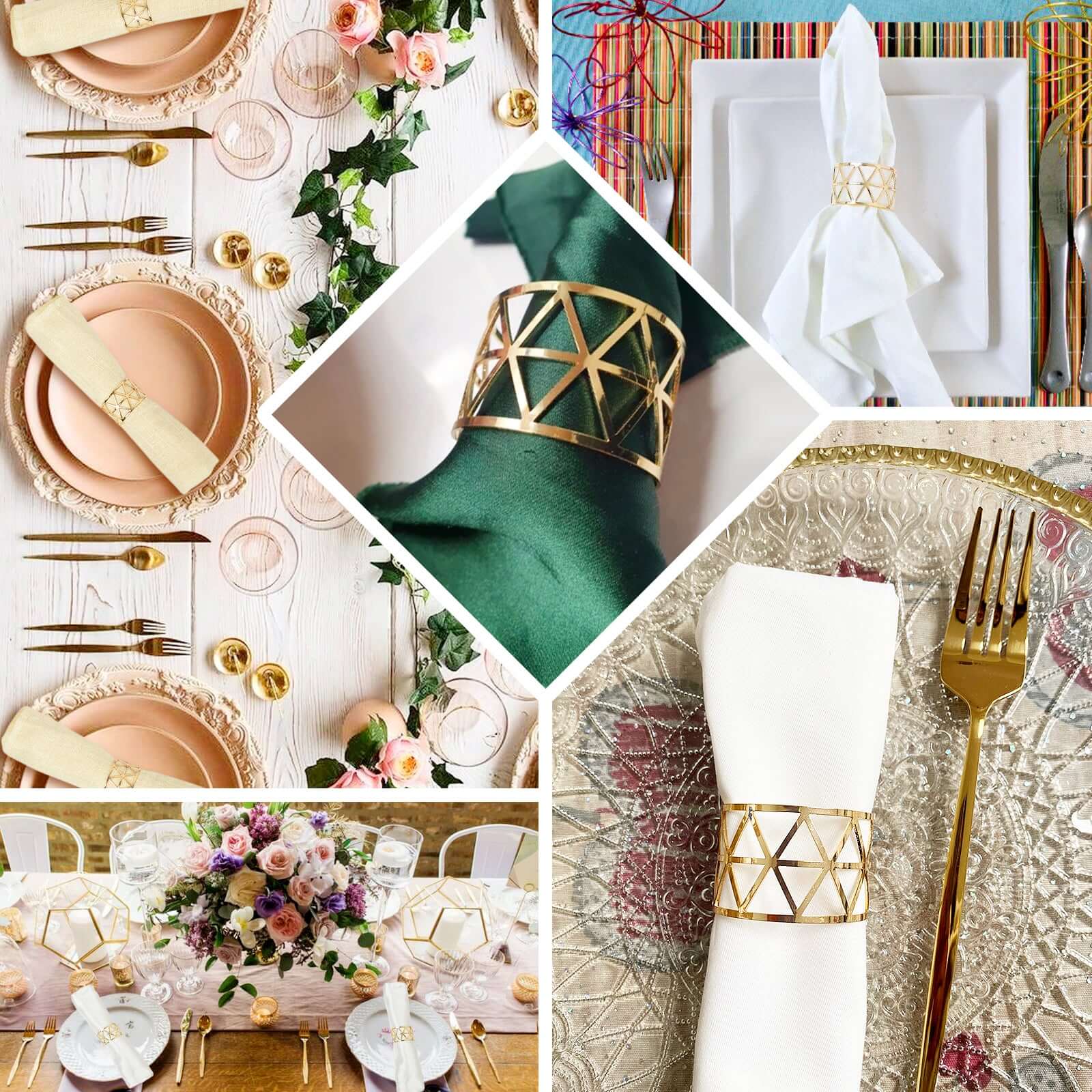 5 Pack Metallic Gold Geometric Napkin Rings, Paper Napkin Holders - Image 5