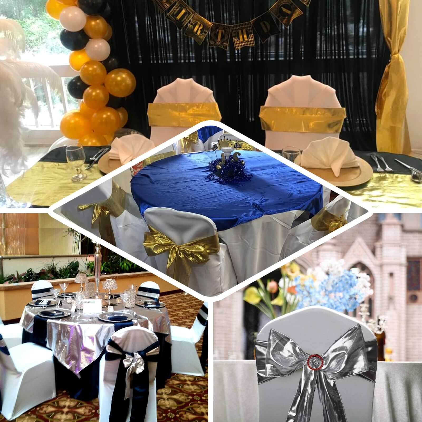 5 Pack Metallic Polyester Lame Chair Sashes 6"x108" Shiny Gold Foil Finish - Reflective Elegance for Modern Event Themes - Image 4