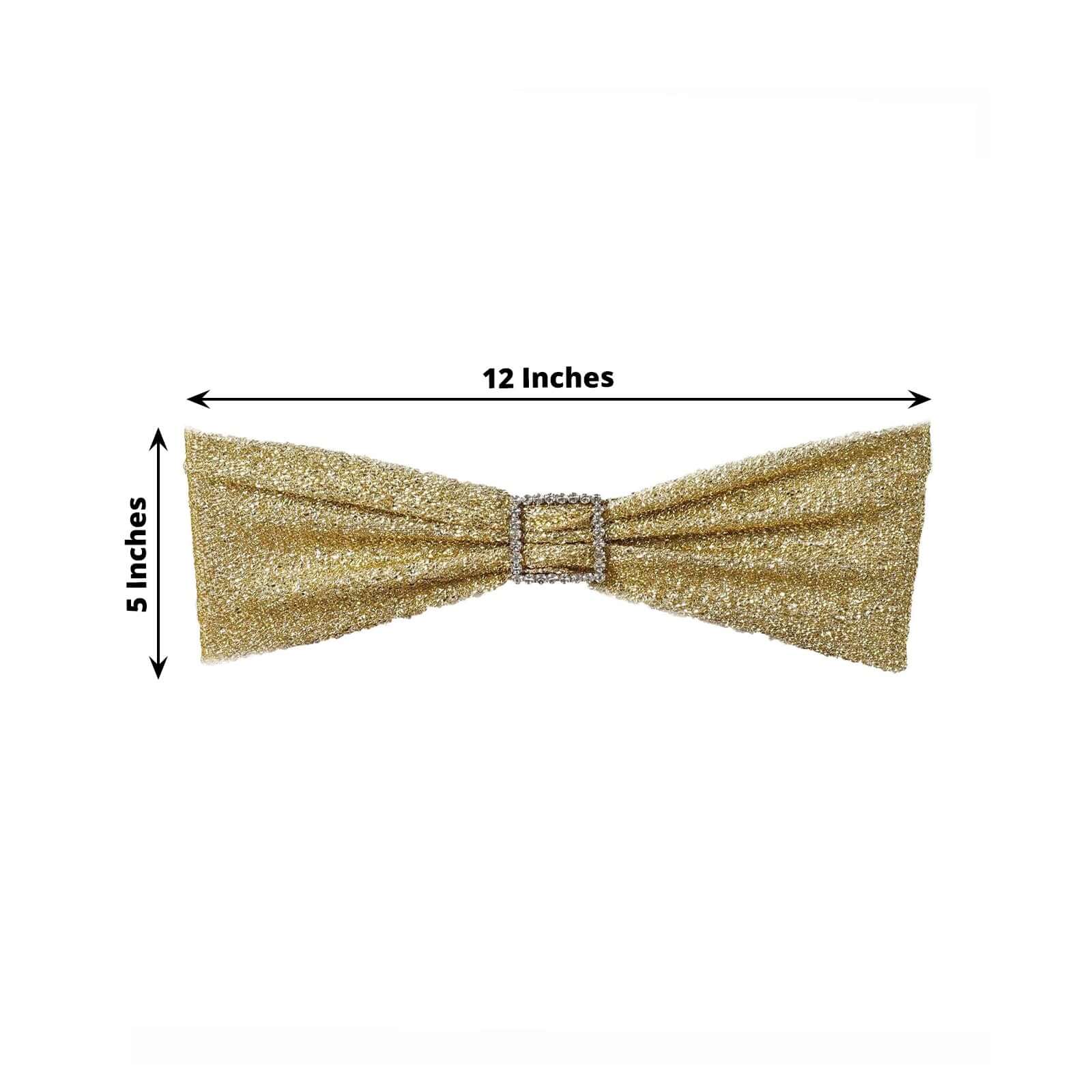 5 Pack Metallic Shimmer Tinsel Spandex Chair Sashes Champagne - Glittery Finish Stretch Chair Bands - Image 4
