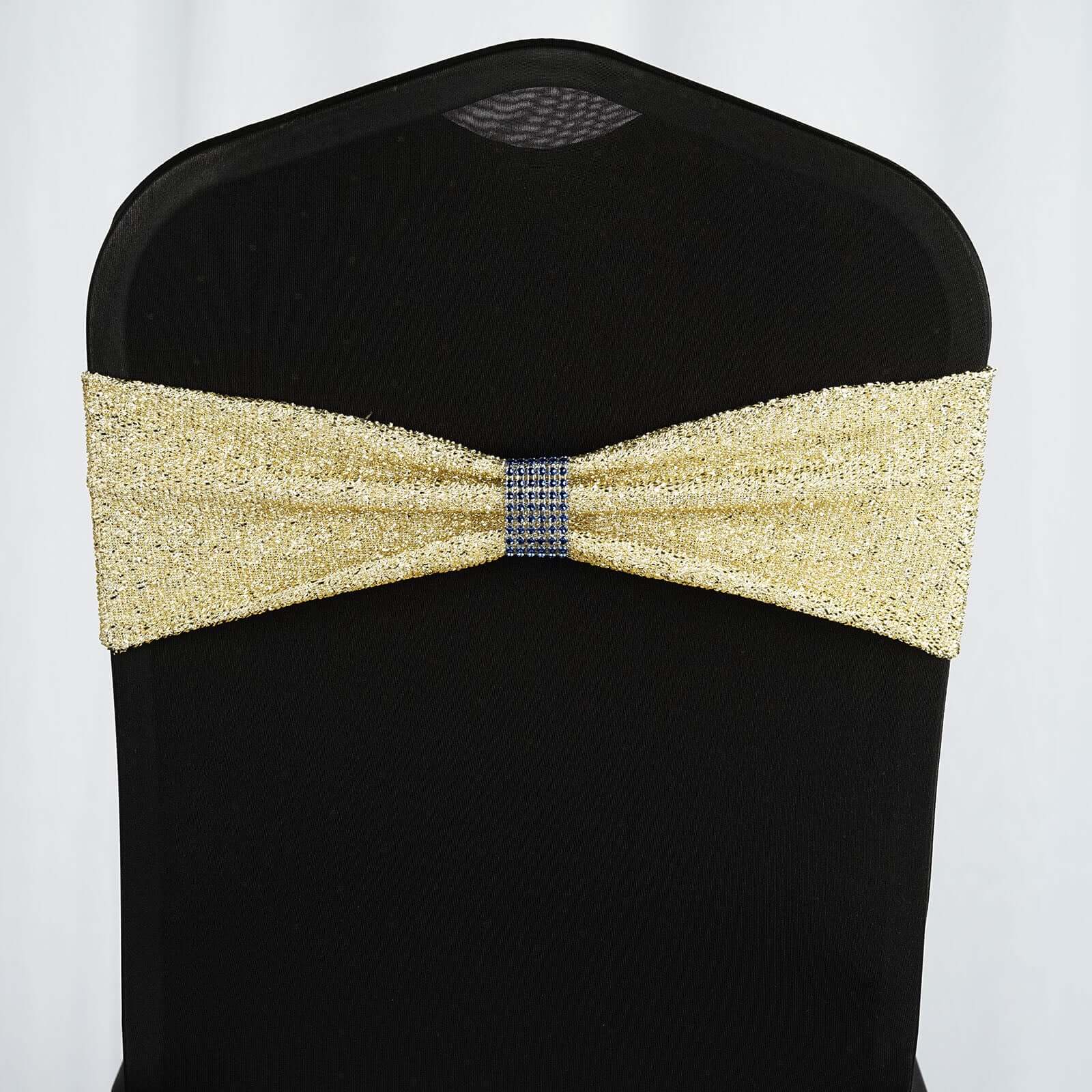 5 Pack Metallic Shimmer Tinsel Spandex Chair Sashes Champagne - Glittery Finish Stretch Chair Bands - Image 6