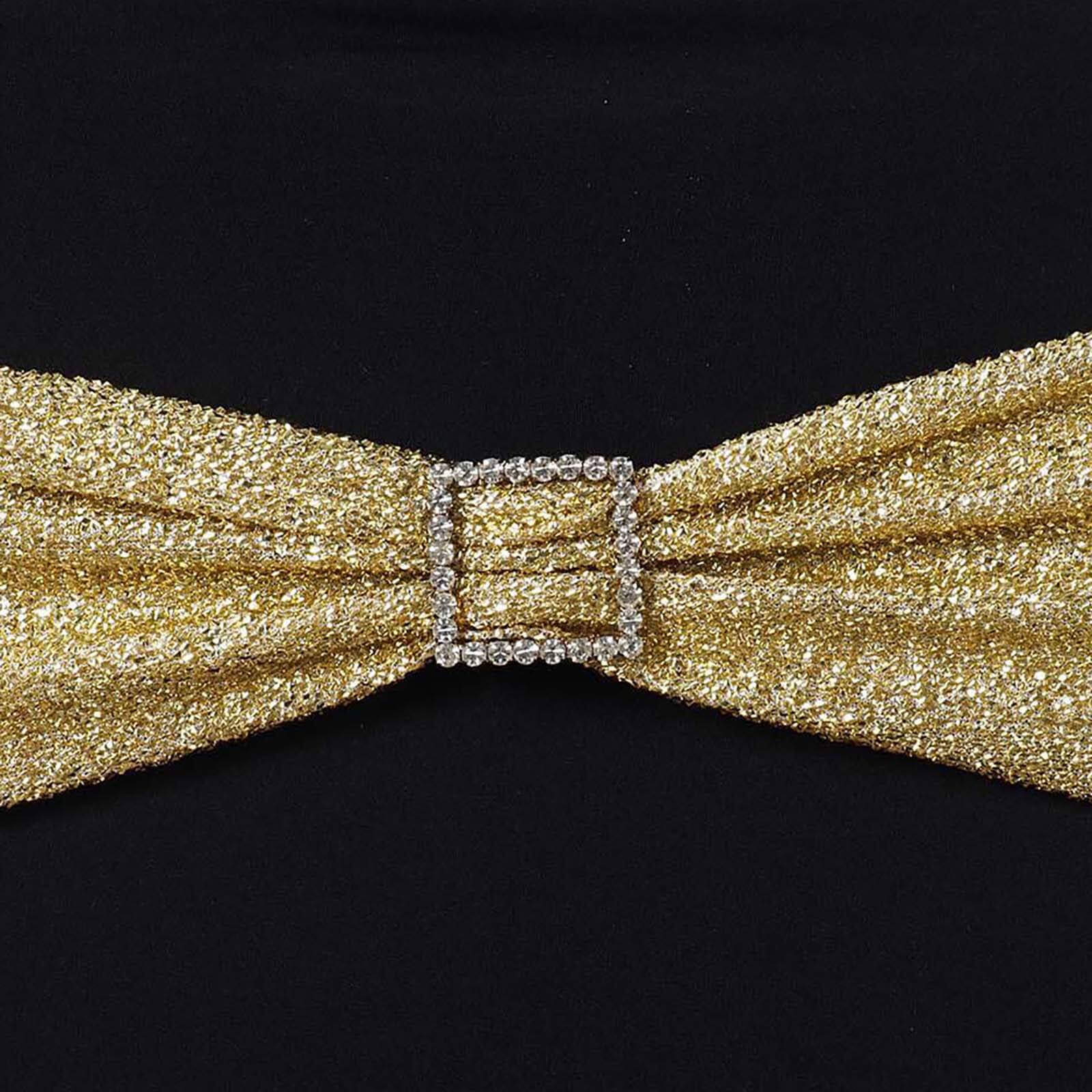 5 Pack Metallic Shimmer Tinsel Spandex Chair Sashes Champagne - Glittery Finish Stretch Chair Bands - Image 8