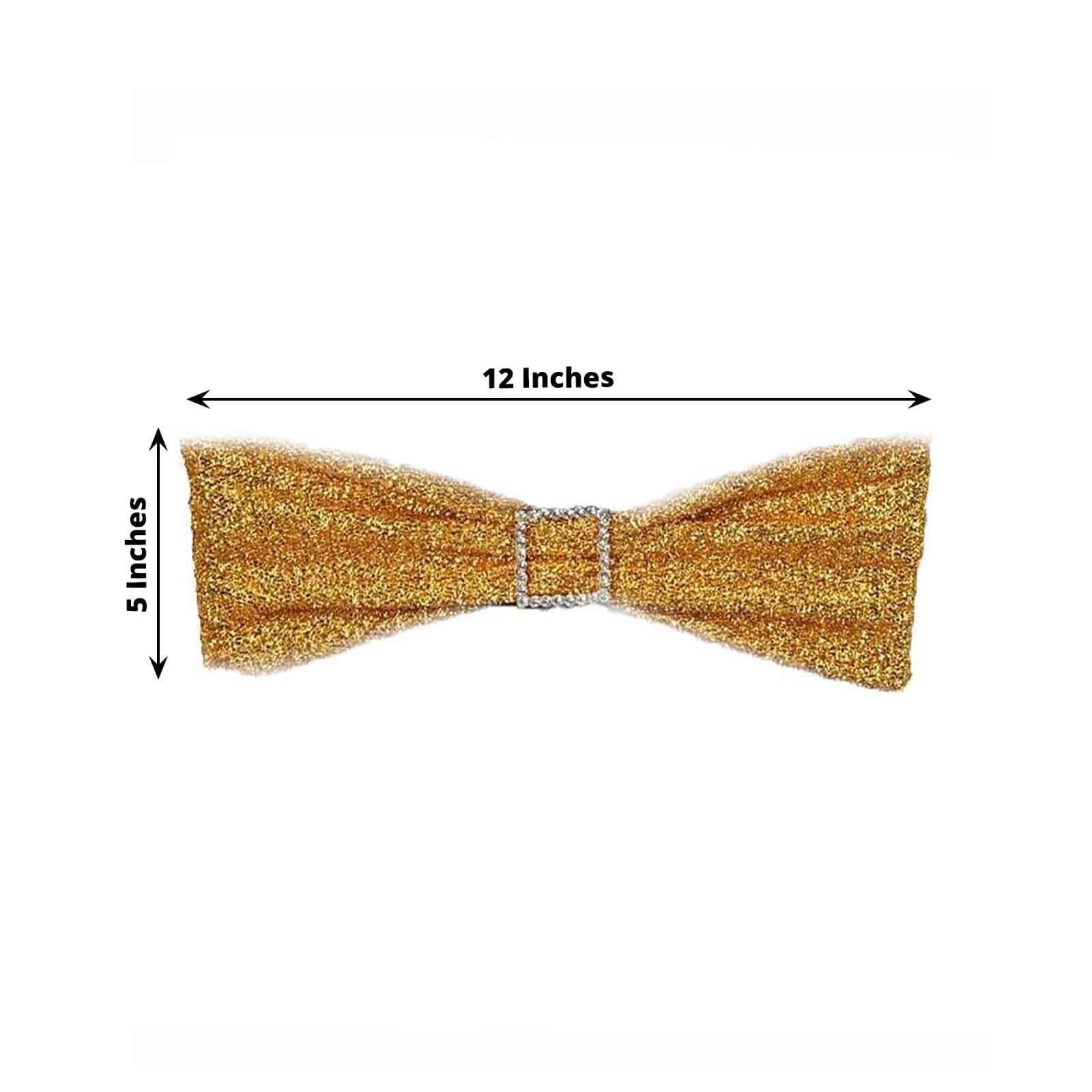5 Pack Metallic Shimmer Tinsel Spandex Chair Sashes Gold - Glittery Finish Stretch Chair Bands for Parties & Weddings - Image 4
