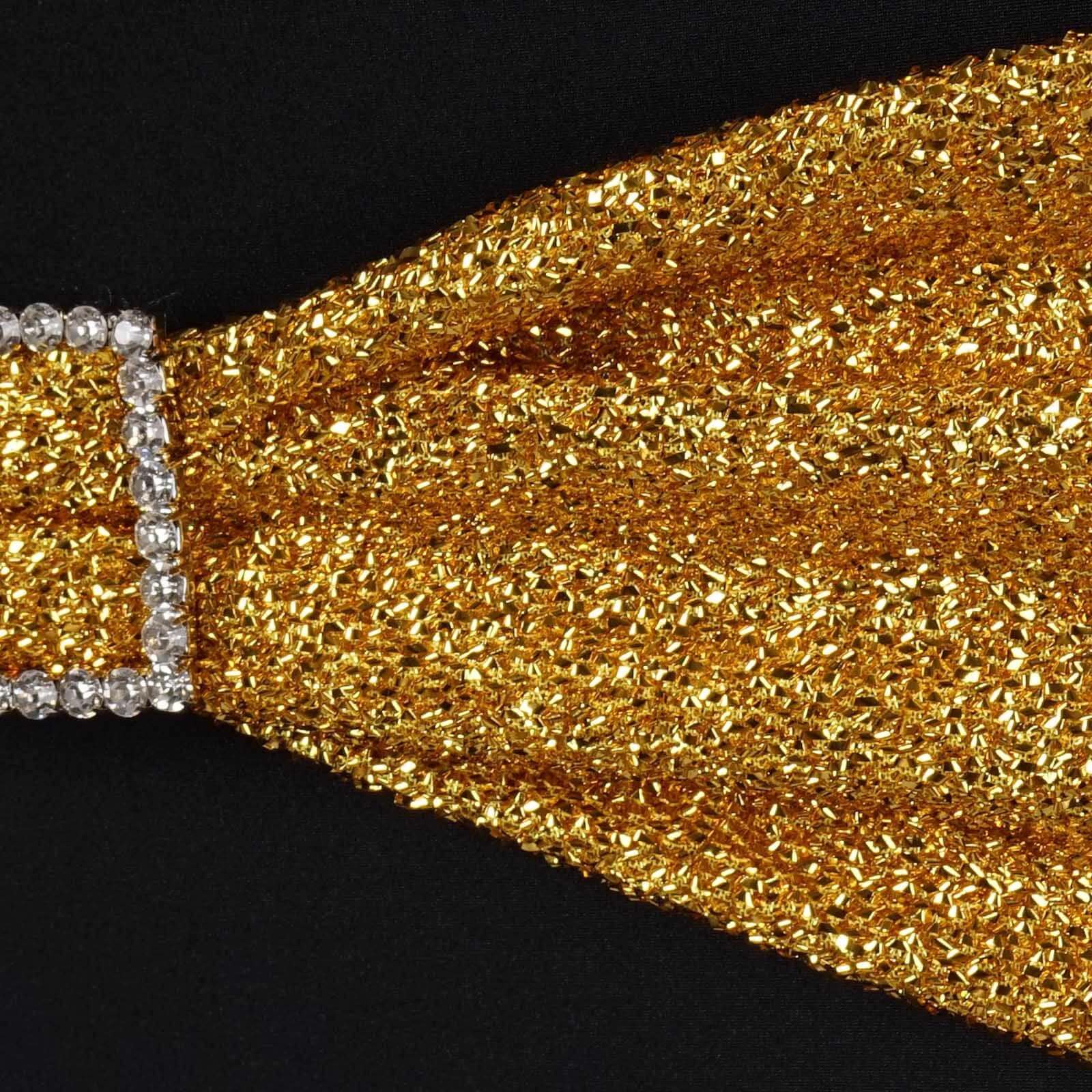 5 Pack Metallic Shimmer Tinsel Spandex Chair Sashes Gold - Glittery Finish Stretch Chair Bands for Parties & Weddings - Image 7