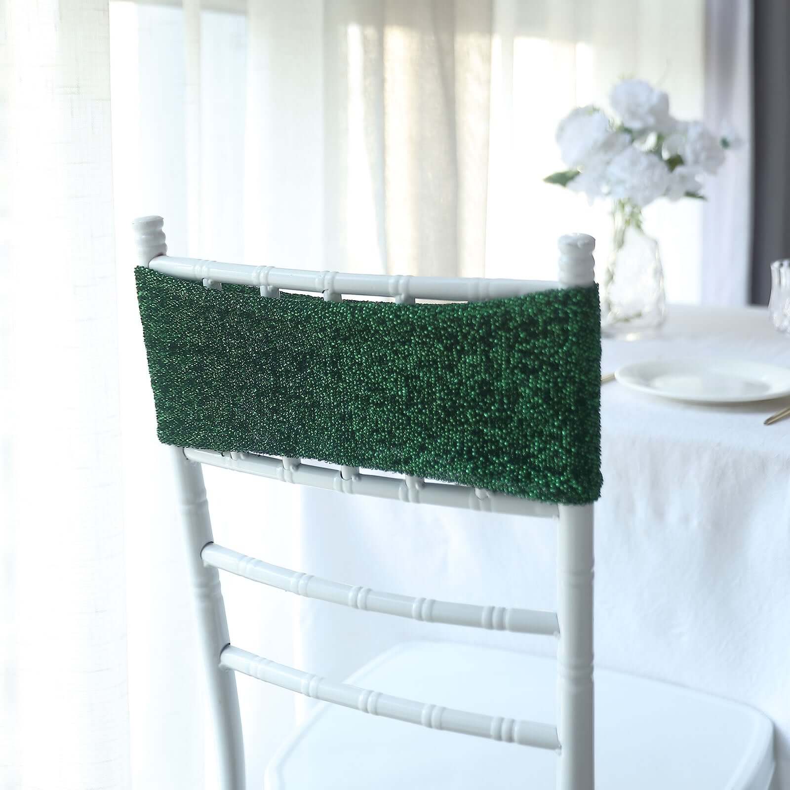 5 Pack Metallic Shimmer Tinsel Spandex Chair Sashes Hunter Emerald Green - Glittery Finish Stretch Chair Bands - Image 11