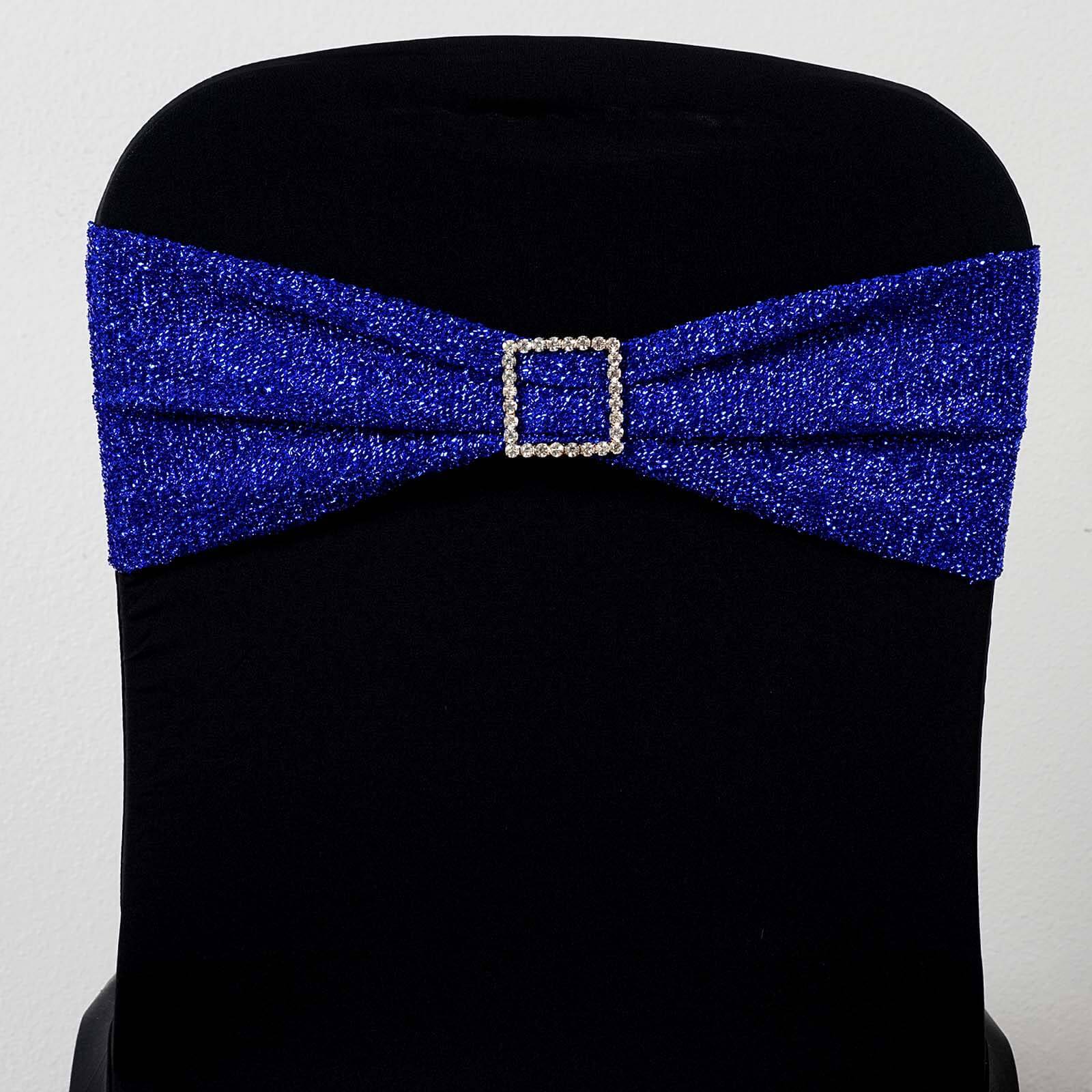 5 Pack Metallic Shimmer Tinsel Spandex Chair Sashes Royal Blue - Glittery Finish Stretch Chair Bands