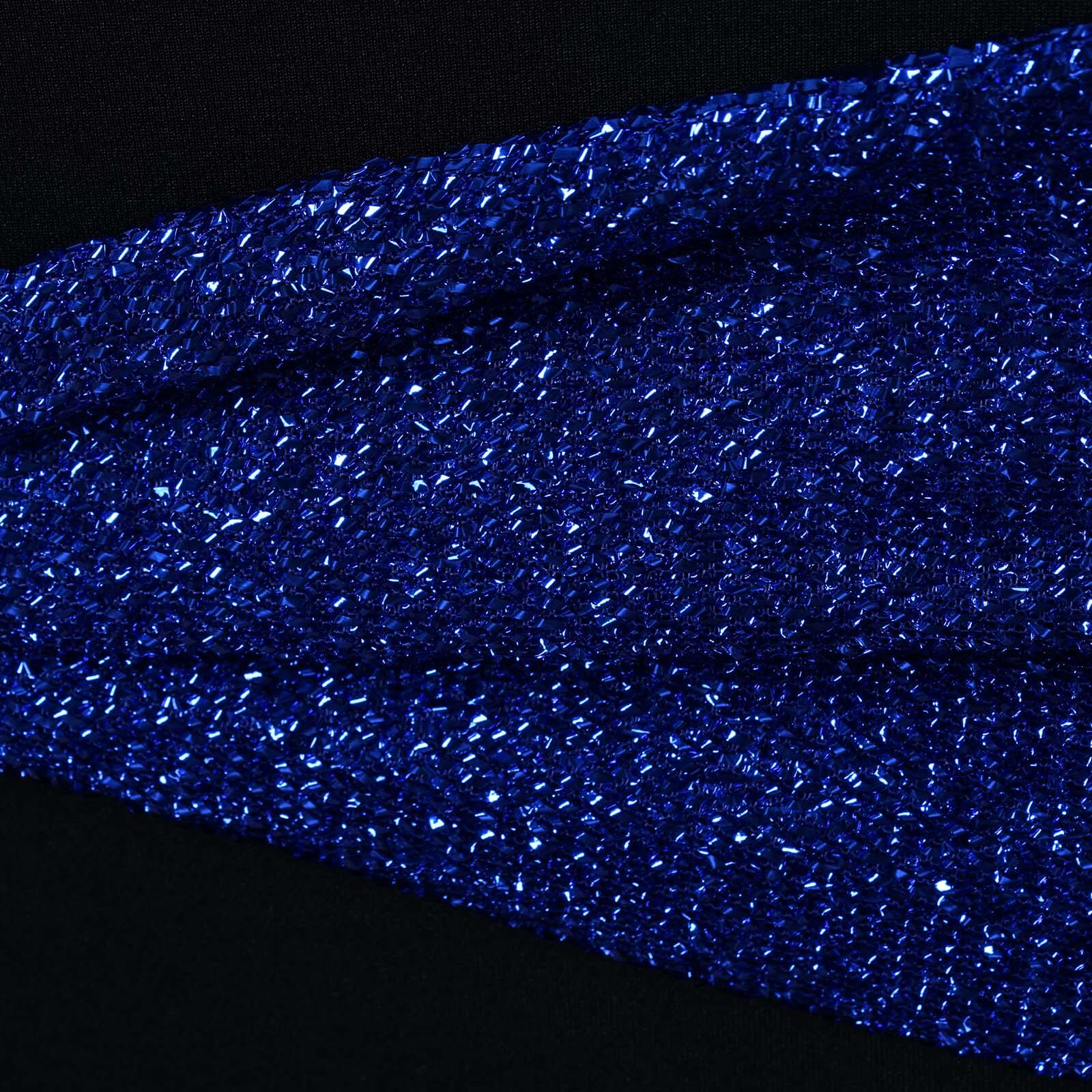 5 Pack Metallic Shimmer Tinsel Spandex Chair Sashes Royal Blue - Glittery Finish Stretch Chair Bands - Image 6
