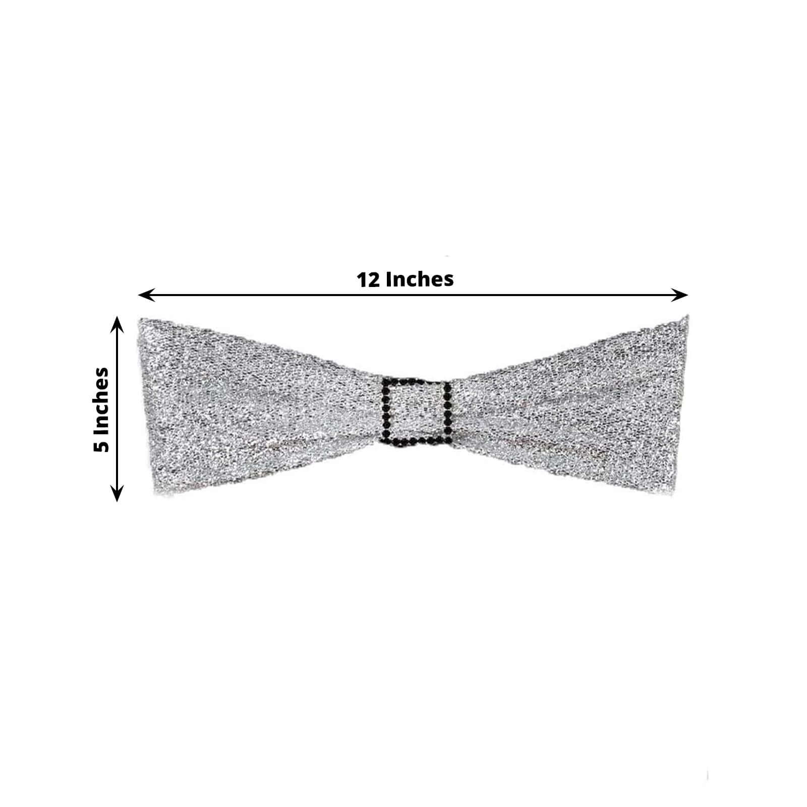 5 Pack Metallic Shimmer Tinsel Spandex Chair Sashes Silver - Glittery Finish Stretch Chair Bands - Image 4