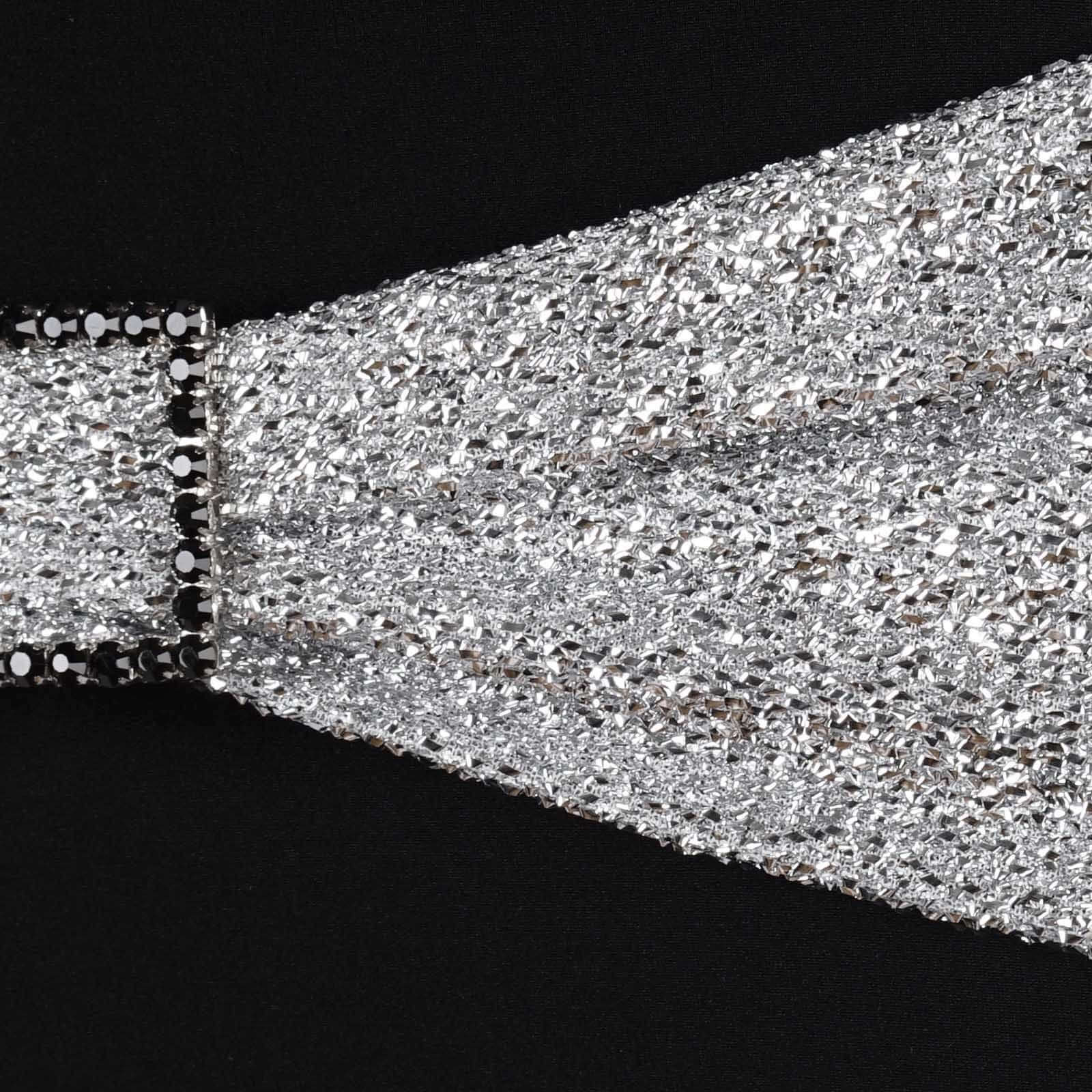 5 Pack Metallic Shimmer Tinsel Spandex Chair Sashes Silver - Glittery Finish Stretch Chair Bands - Image 7