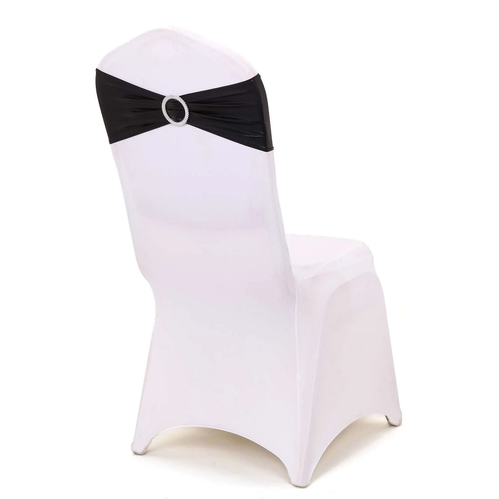 5 Pack Metallic Spandex Chair Sashes Black - Durable Stretch Chair Bands With Round Diamond Buckles for Upscale Gatherings - Image 7