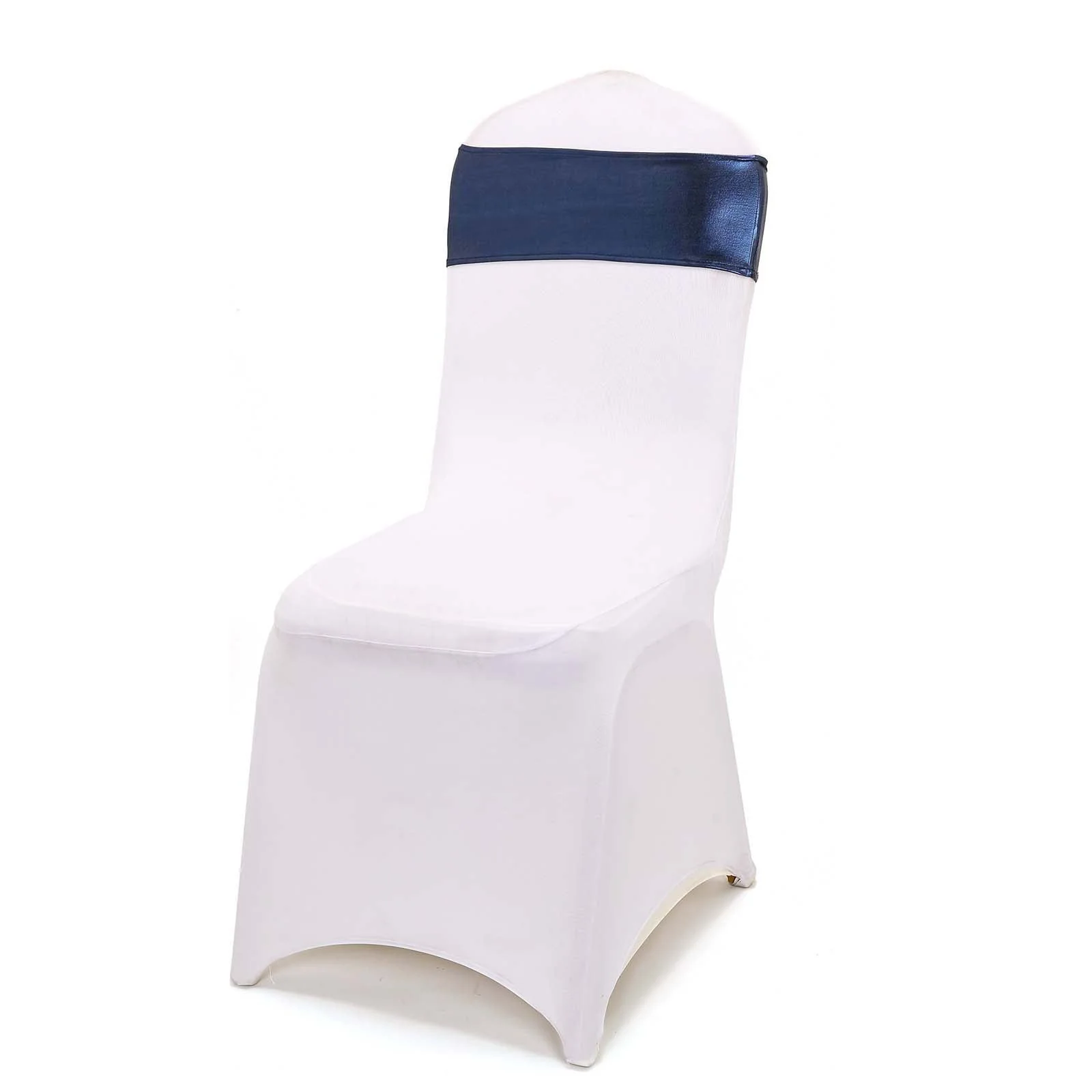5 Pack Metallic Spandex Chair Sashes Navy Blue - Durable Stretch Chair Bands With Round Diamond Buckles - Image 13