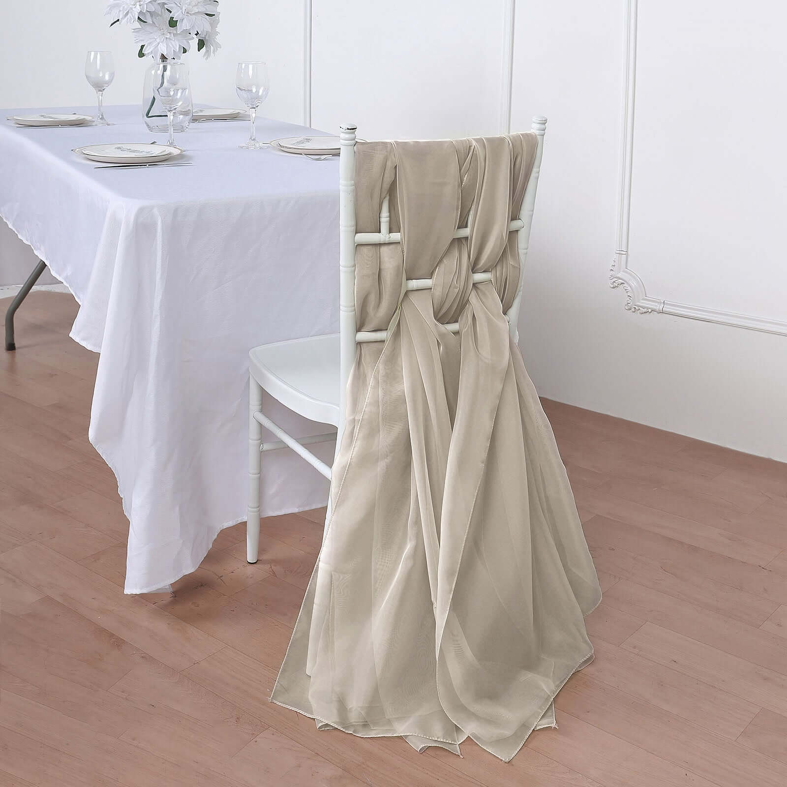 5 Pack Natural DIY Designer Chiffon Chair Sashes 22" x 78" - Image 5