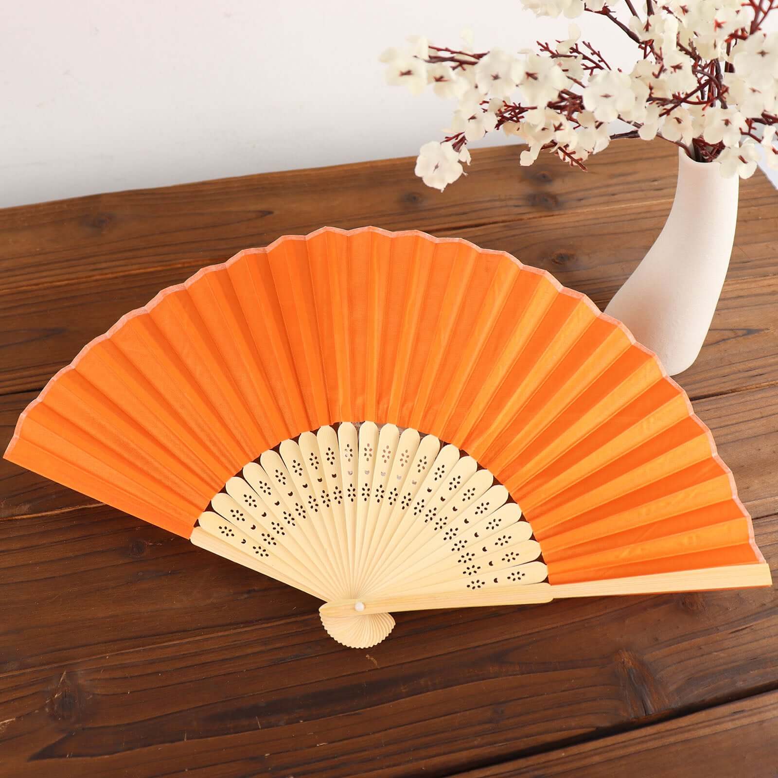 5 Pack Orange Asian Silk Folding Fans Party Favors, Oriental Folding Fan Favors - Image 9