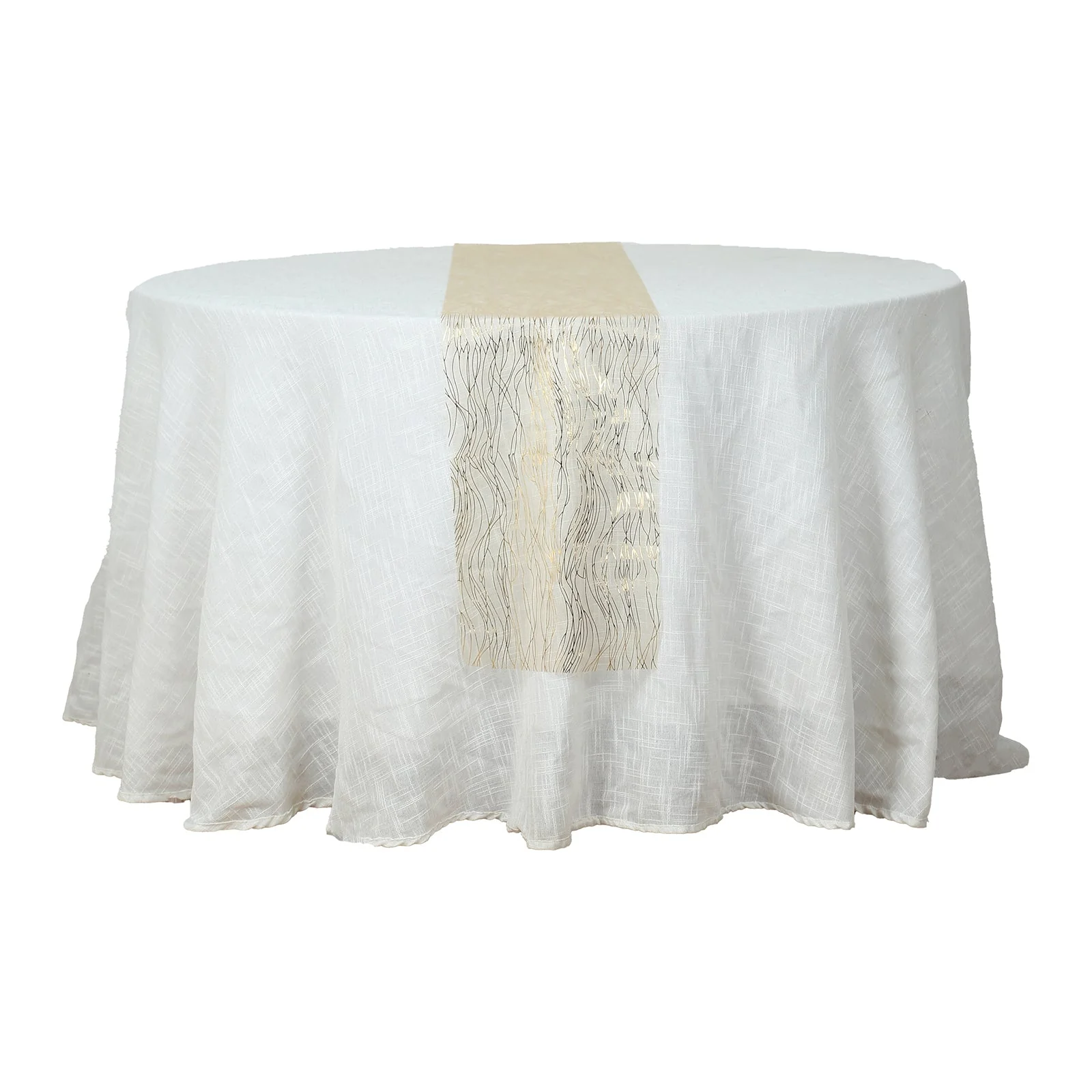 5 Pack Organza Table Runners 12"x108" Gold with Gold Foil Wave Design - Disposable Shimmering Table Accent - Image 7