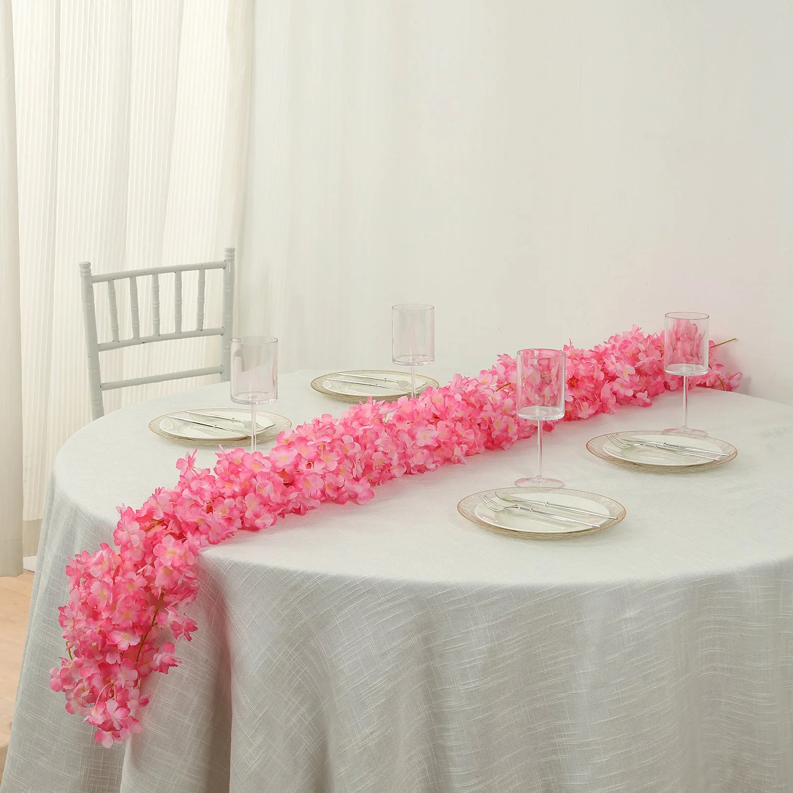 5 Pack Pink Artificial Cherry Blossom Flowers Garland, Silk Floral Hanging Vines - 6ft - Image 2