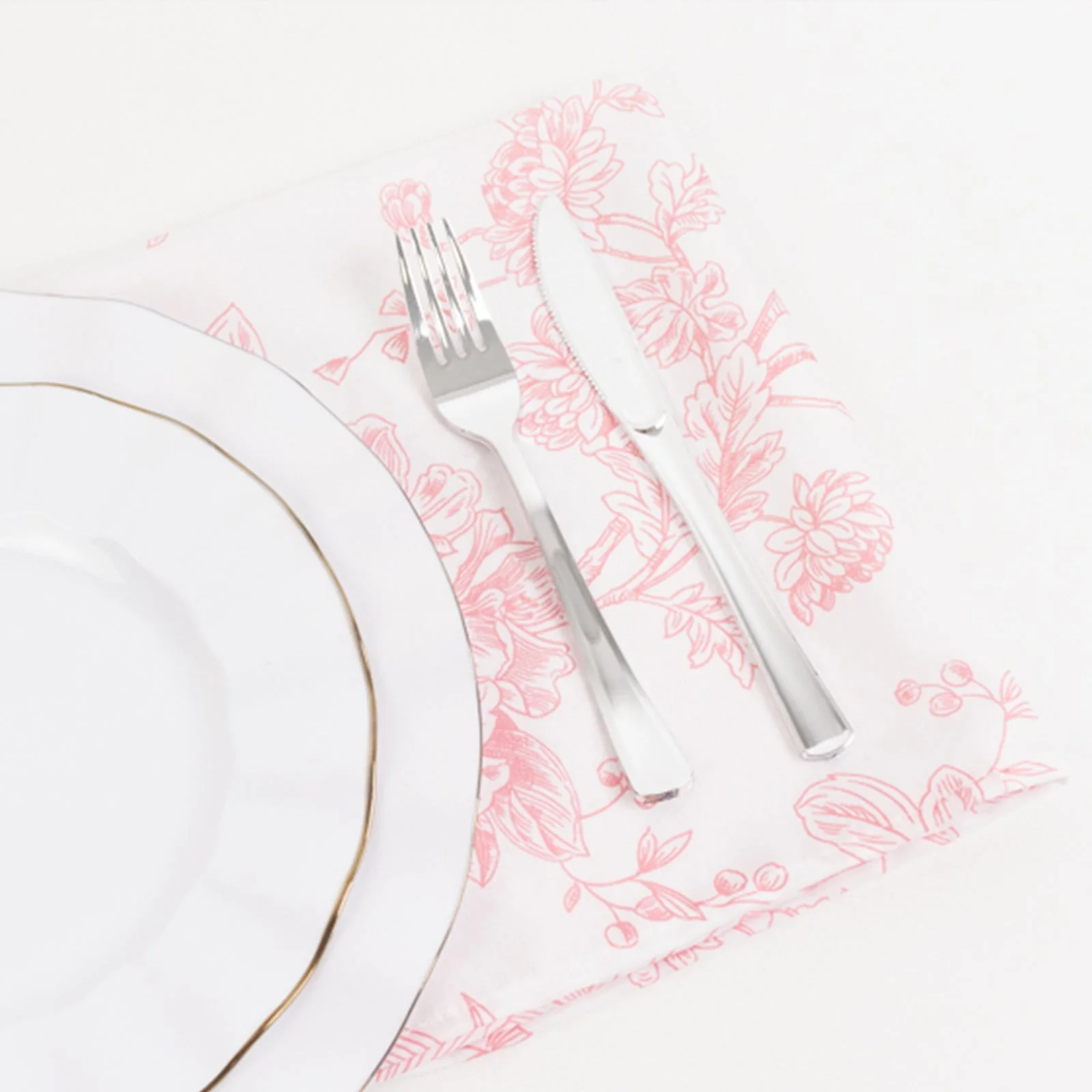 5 Pack Polyester Dinner Napkins 20"x20" White with Pink French Toile Pattern - Chic Floral Cloth Napkins - Image 10