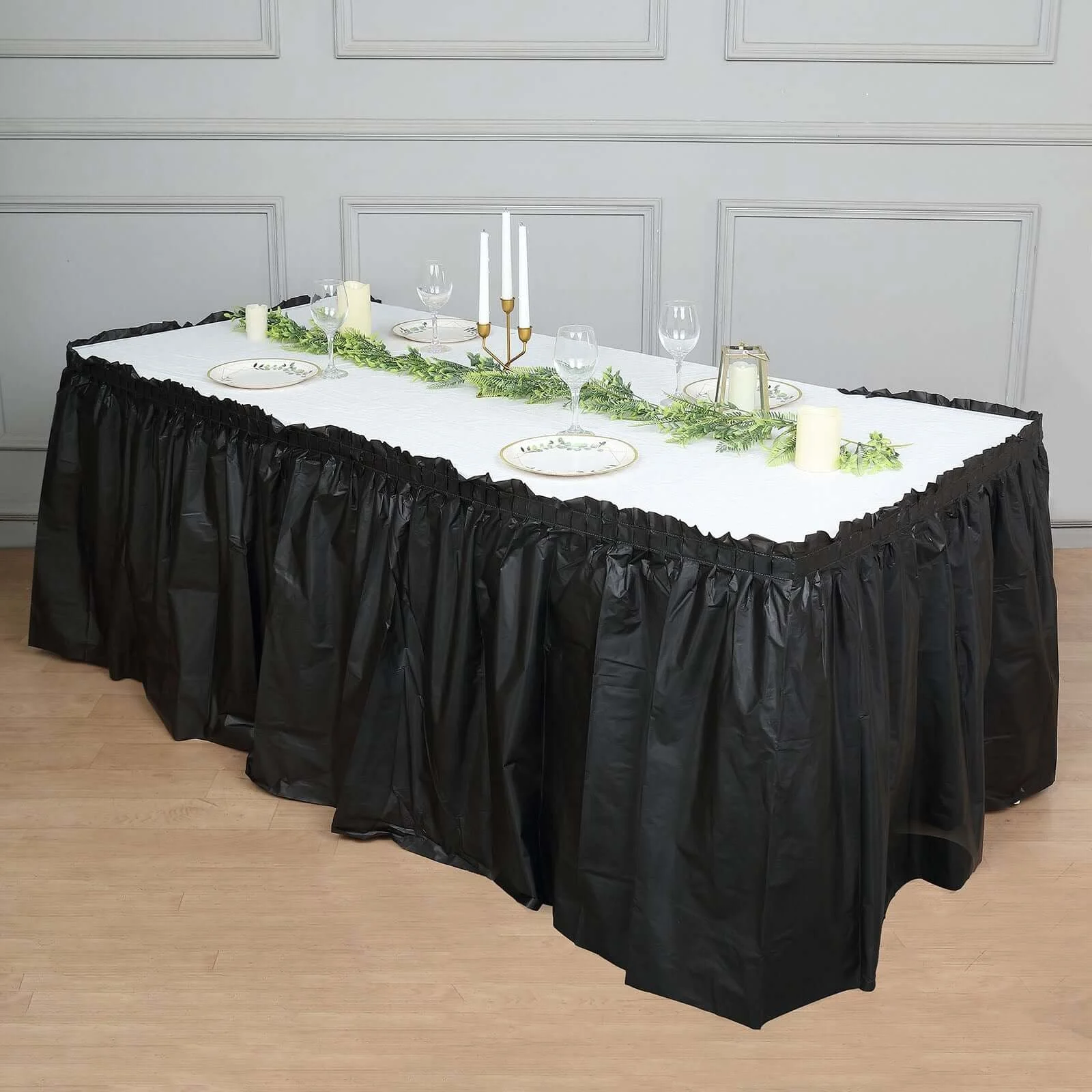 5 Pack Plastic Table Skirts 14ft Black Ruffled - Waterproof Disposable Skirts for Outdoor/Indoor Use - Image 7