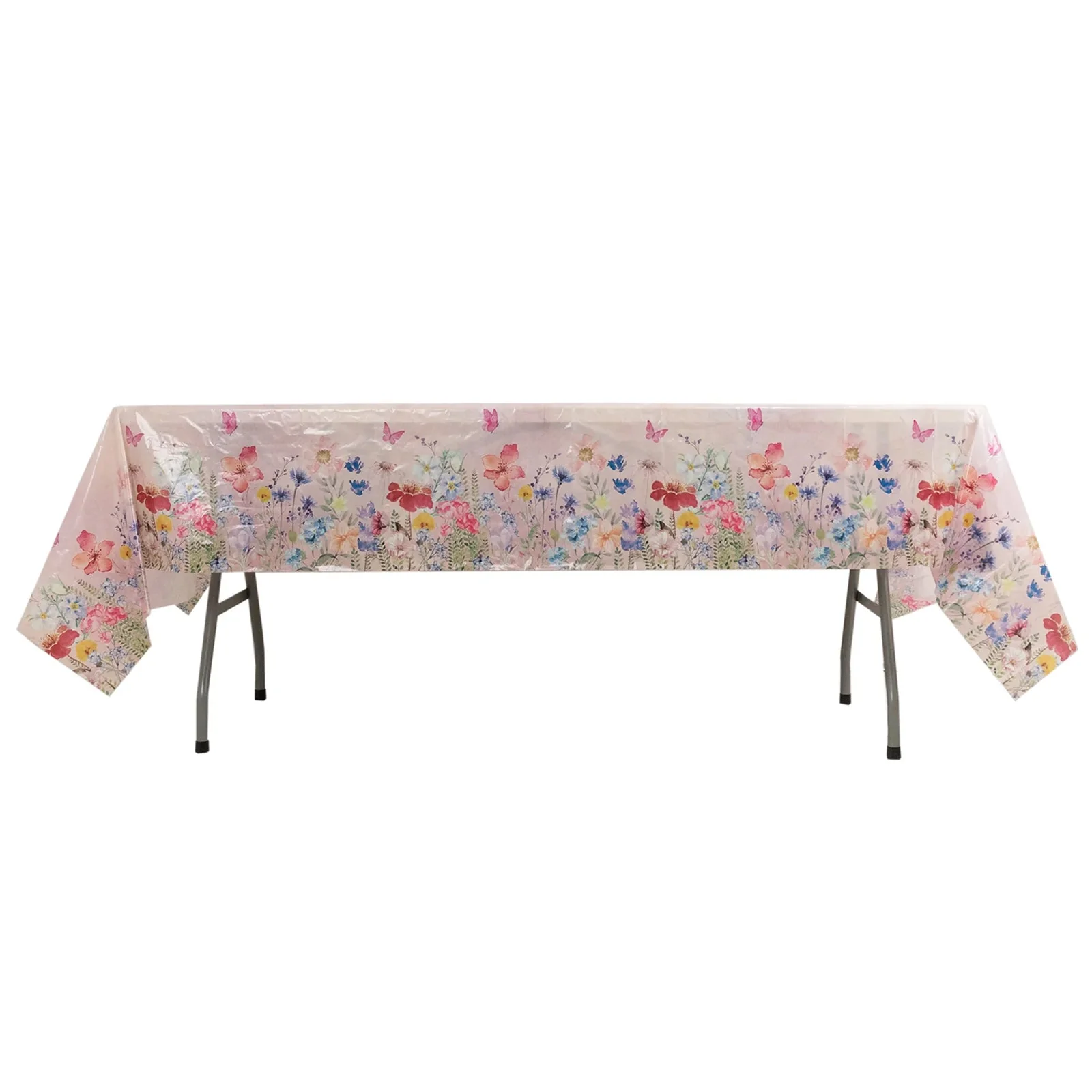 5-Pack Plastic Table Covers 54"x108" Blush Rectangle with Butterfly Floral Print - PVC Waterproof Disposable Covers - Image 6
