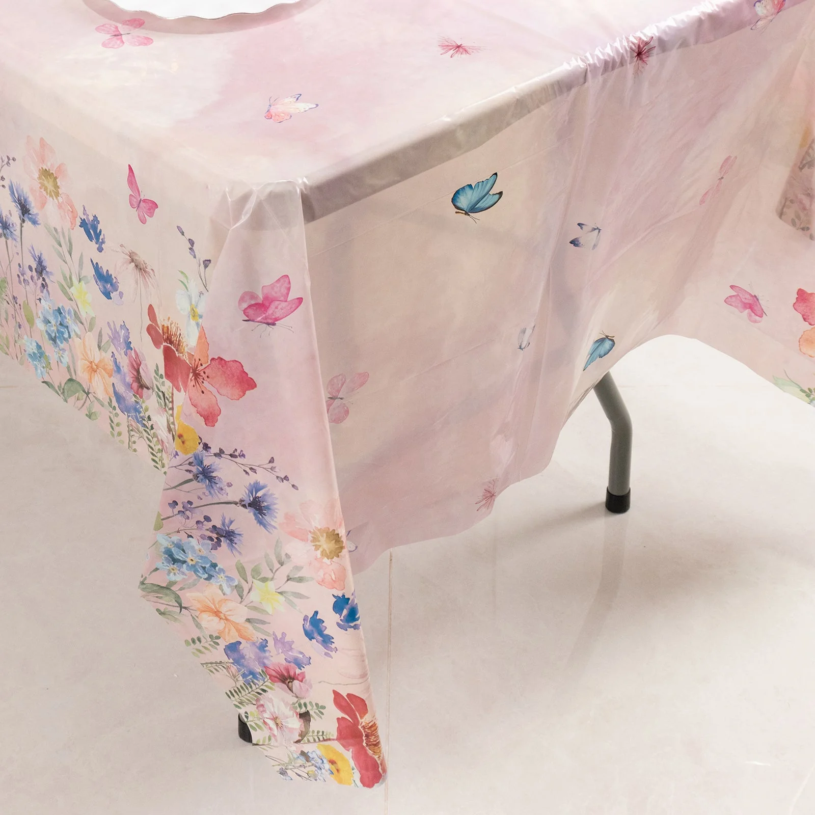 5-Pack Plastic Table Covers 54"x108" Blush Rectangle with Butterfly Floral Print - PVC Waterproof Disposable Covers - Image 8