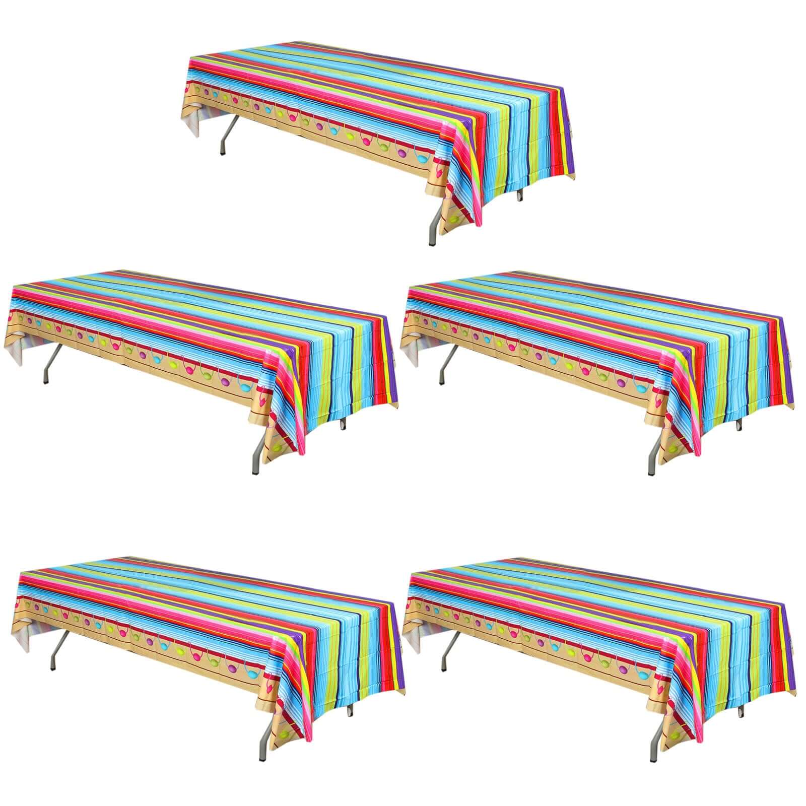 5-Pack Plastic Table Covers 54"x108" Mexican Serape Rectangle - Cinco De Mayo Theme PVC Waterproof Disposable Covers - Image 6