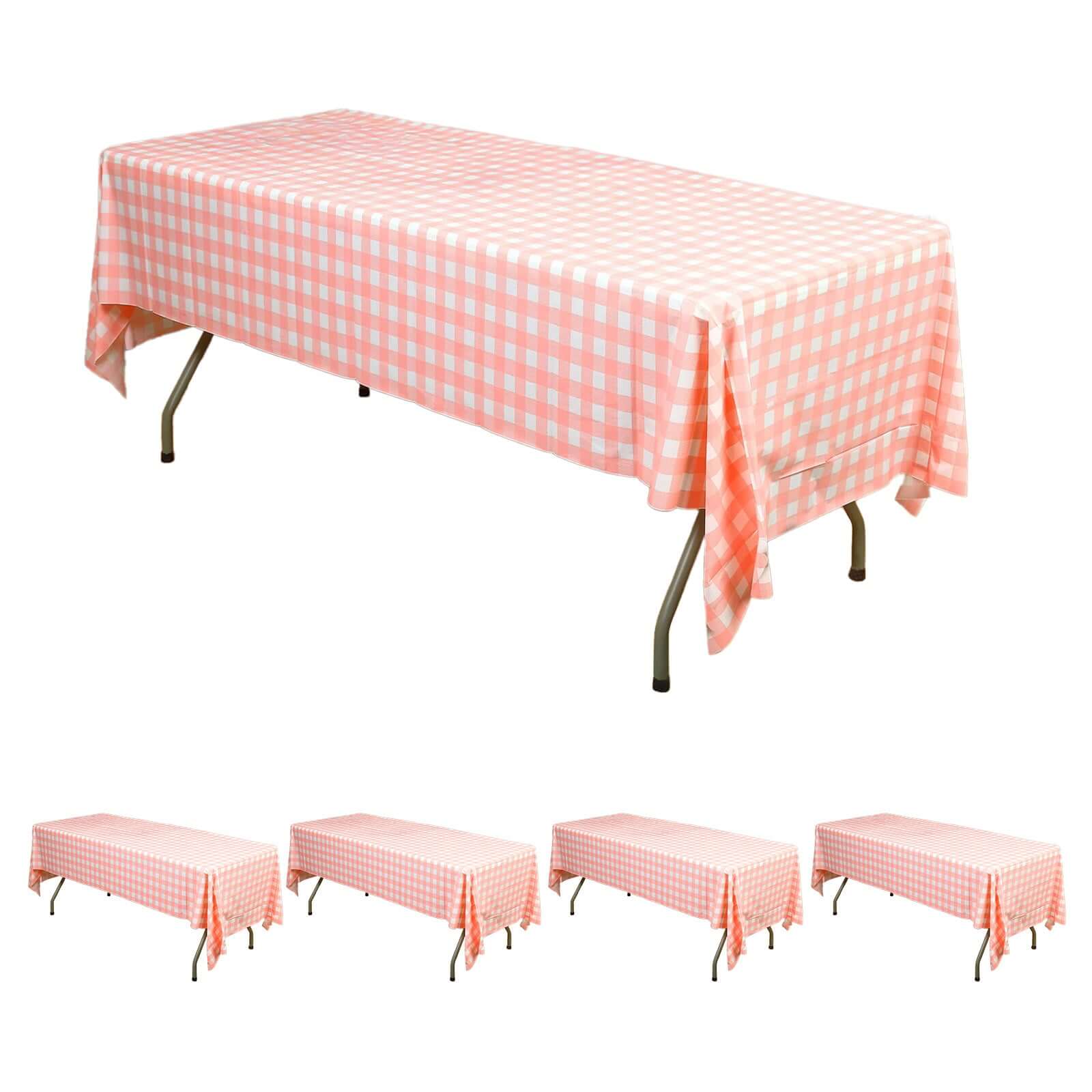 5-Pack Plastic Table Covers 54"x108" Pink Checkered Rectangle - PVC Waterproof Disposable Tablecloths