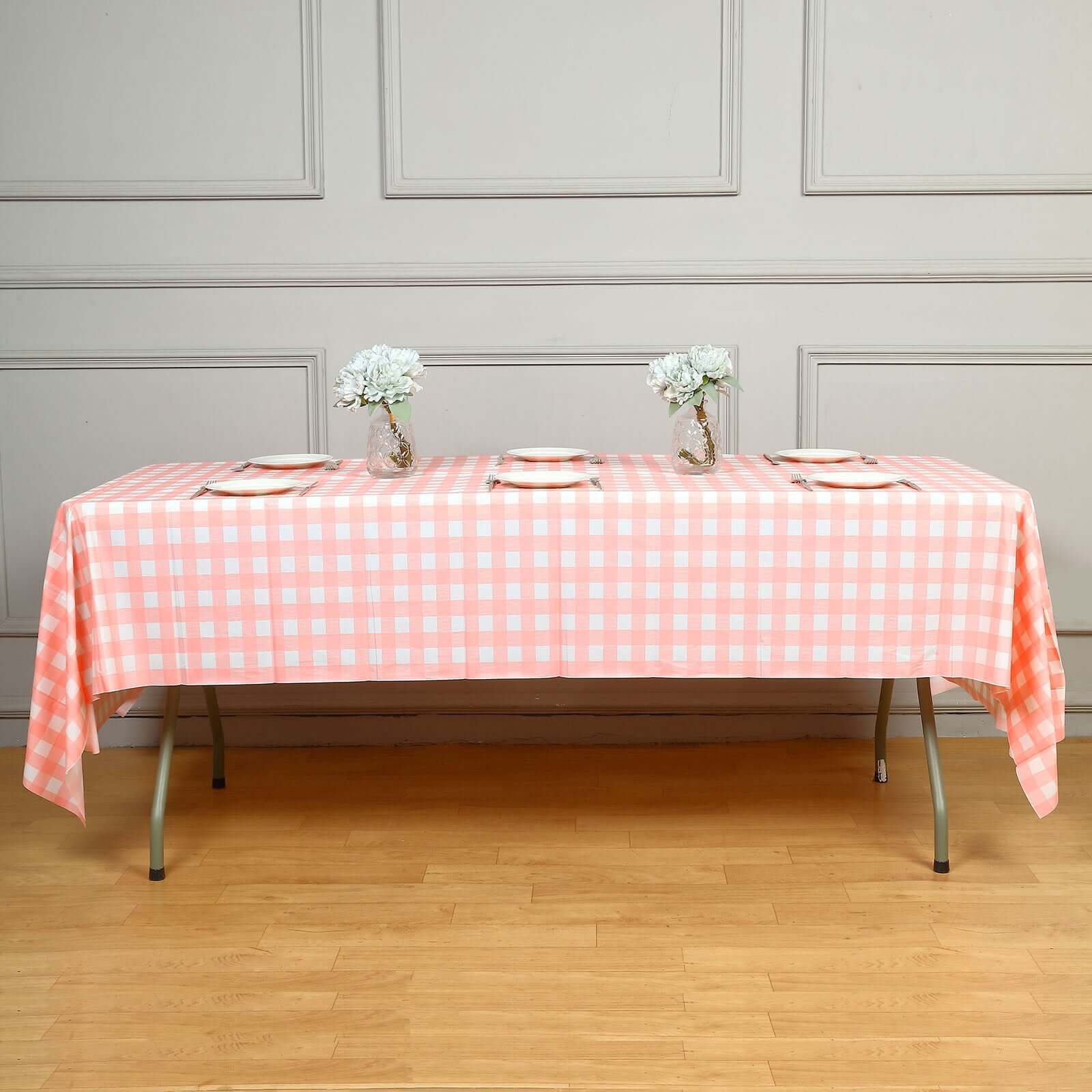 5-Pack Plastic Table Covers 54"x108" Pink Checkered Rectangle - PVC Waterproof Disposable Tablecloths - Image 12