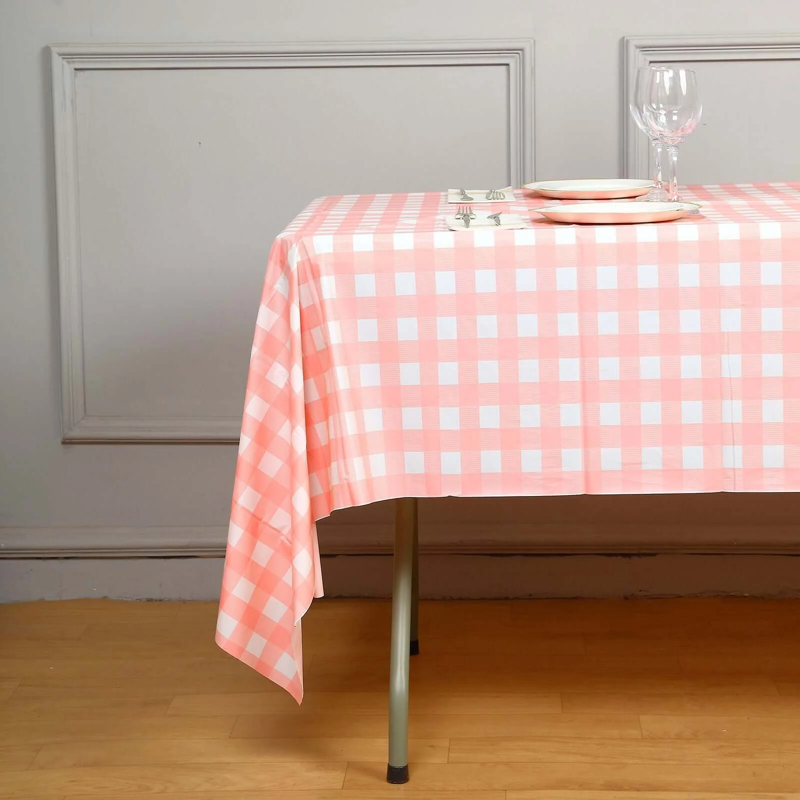 5-Pack Plastic Table Covers 54"x108" Pink Checkered Rectangle - PVC Waterproof Disposable Tablecloths - Image 3