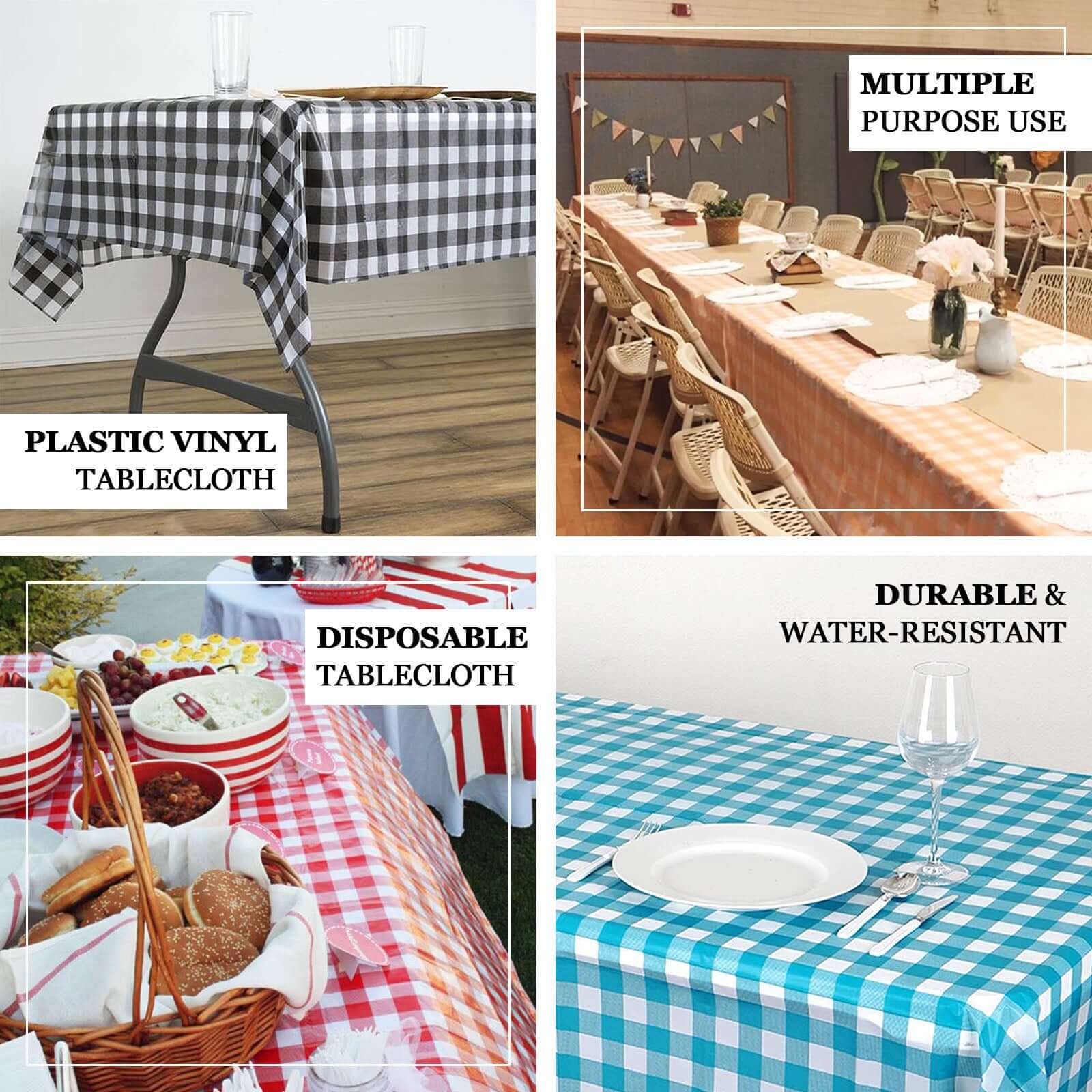 5-Pack Plastic Table Covers 54"x108" Pink Checkered Rectangle - PVC Waterproof Disposable Tablecloths - Image 4