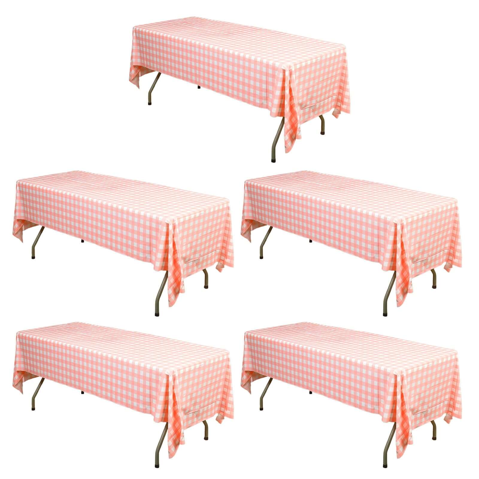 5-Pack Plastic Table Covers 54"x108" Pink Checkered Rectangle - PVC Waterproof Disposable Tablecloths - Image 6