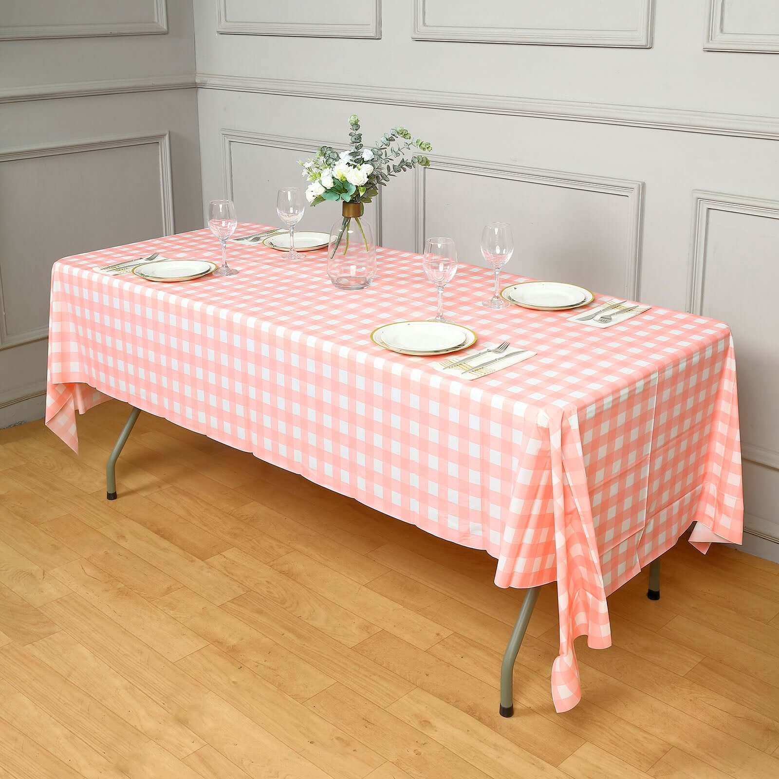 5-Pack Plastic Table Covers 54"x108" Pink Checkered Rectangle - PVC Waterproof Disposable Tablecloths - Image 8