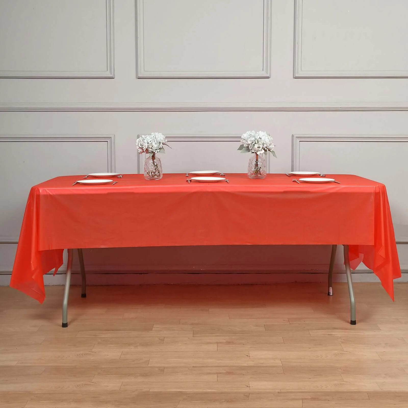 5-Pack Plastic Table Covers 54"x108" Red Rectangle - PVC Waterproof Disposable Tablecloths - Image 10